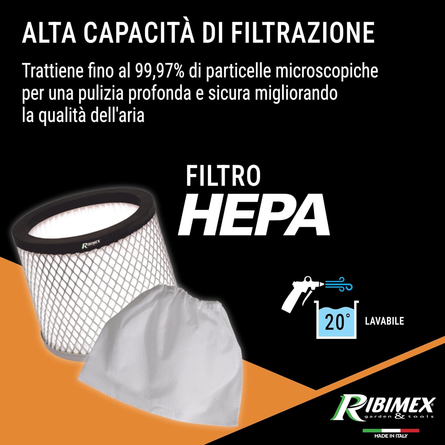 Thumbnail 4 de Ribimex ASHMax: Aspiracenere Elettrico 1000 W con Filtro HEPA lavabile, bidone 18 L, ideale per ceneri fredde