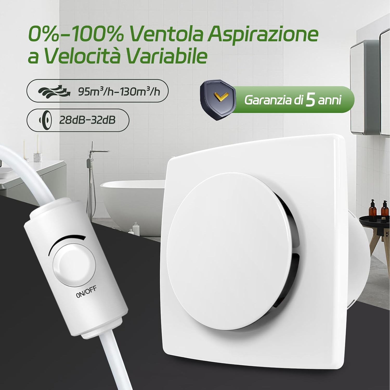 Detalle de BUMSOU Aspiratore Bagno 100mm con Regolatore di Velocità – Silenzioso e Versatile