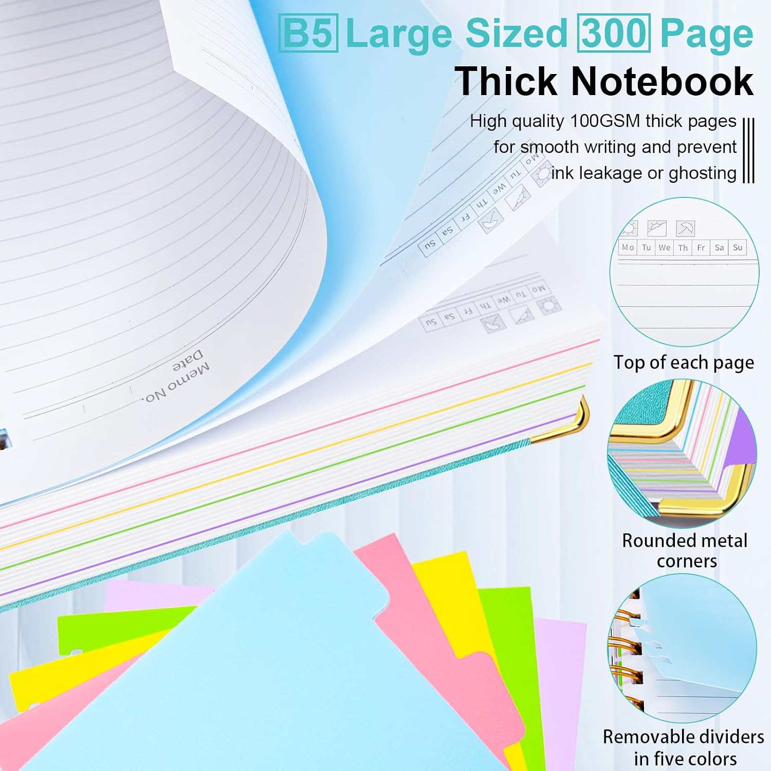 Thumbnail 3 de GDGDSY 001 Hardcover Spiral Notebook, B5 8" x 10", 300 Pages, 5 Subjects