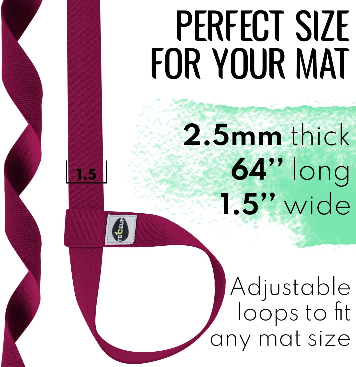 Detalle de TECEUM Yoga Mat Strap, 64 IN Cotton-Blend Carrier in Deep Raspberry