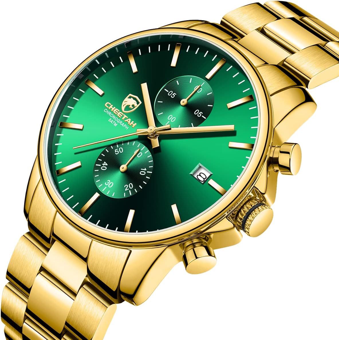 Thumbnail 1 de Affute Orologio da uomo in acciaio inox e metallo, cronografo al quarzo impermeabile (3 ATM) con data e lancette colorate