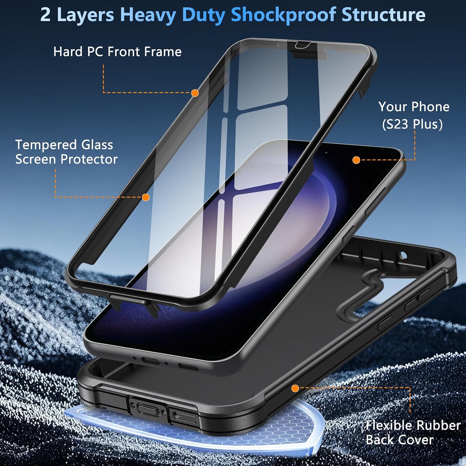 Detalle de Hensinple Rugged Case with Tempered Glass for Samsung Galaxy S23+