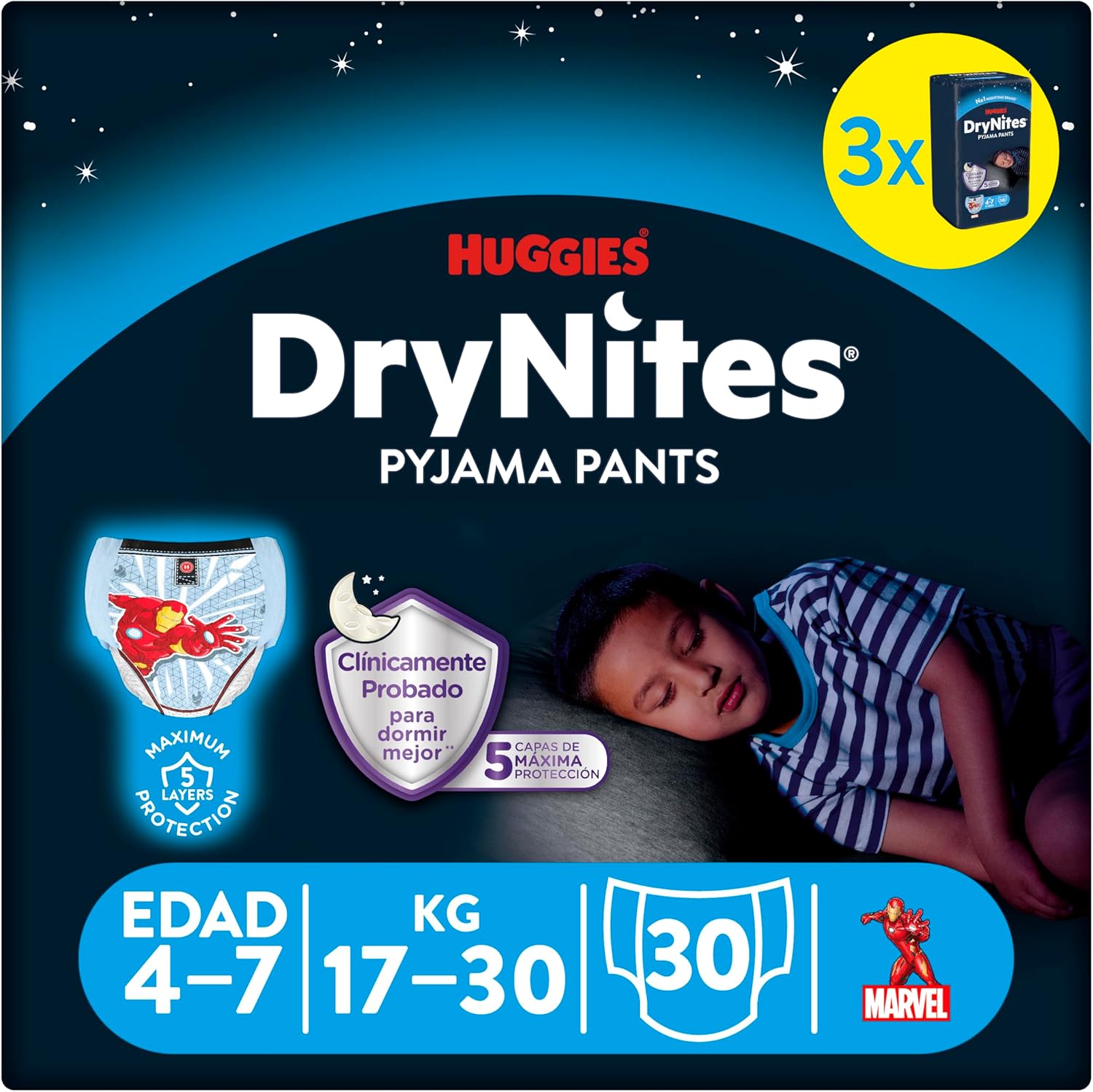 Thumbnail 6 de Huggies DryNites 4-7 ans Garçon (17-30 kg) – Culottes de nuit absorbantes Marvel, Lot de 64