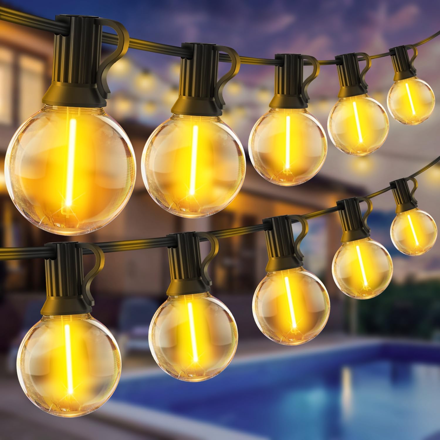 Guirlande LED d’extérieur SAEIHGAE 30 m avec ampoules G40 – câble IP44, lumière chaude