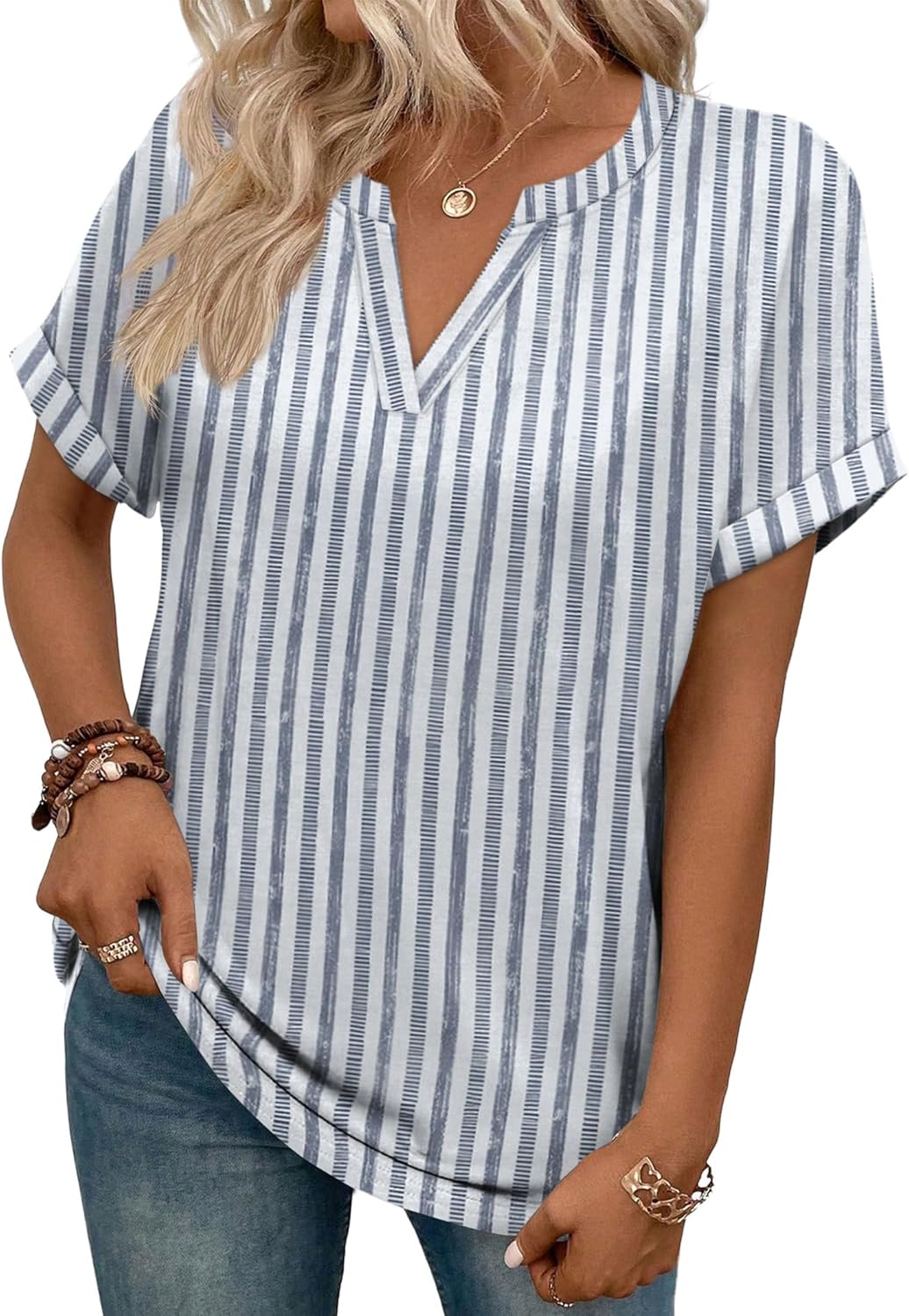 Thumbnail 2 de WIHOLL Women’s V-Neck Blouse Short Sleeve Top (95% Polyester, 5% Spandex)