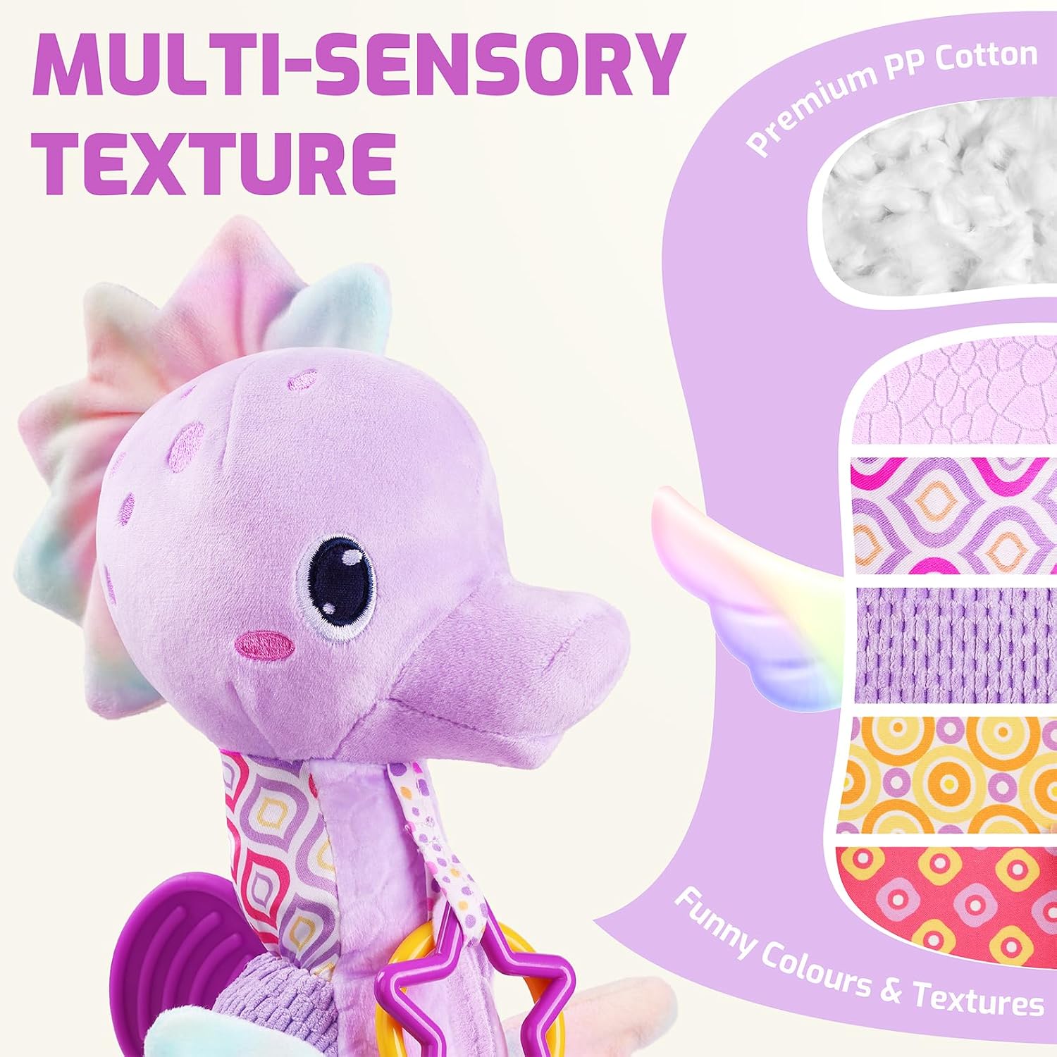 Detalle de Sumobaby Seahorse Plush Activity Toy with Mirror, Crinkle and Rattle Sounds