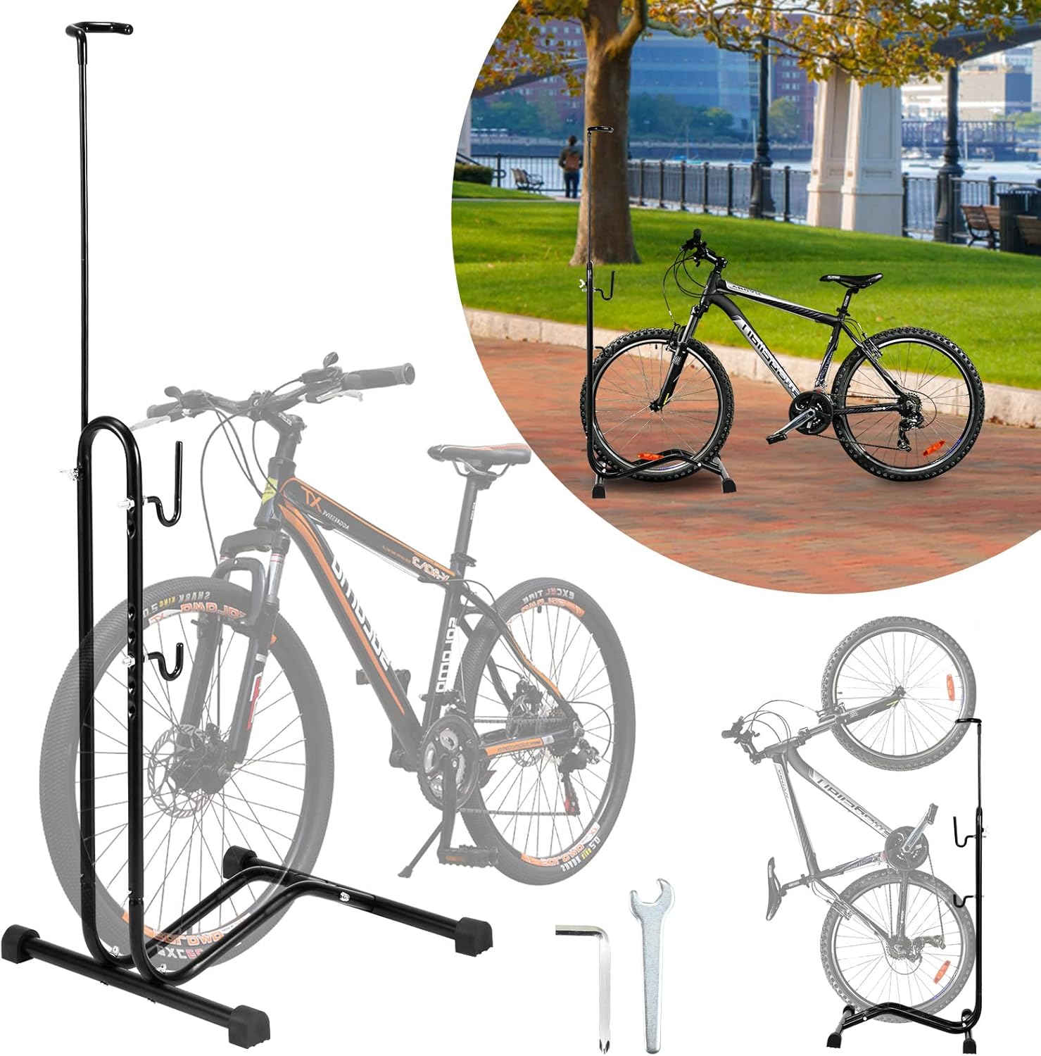 Thumbnail 6 de Joparri lot de 2 béquilles de vélo 3 en 1 au sol (20 à 27,5 pouces) réglables, montage horizontal/vertical