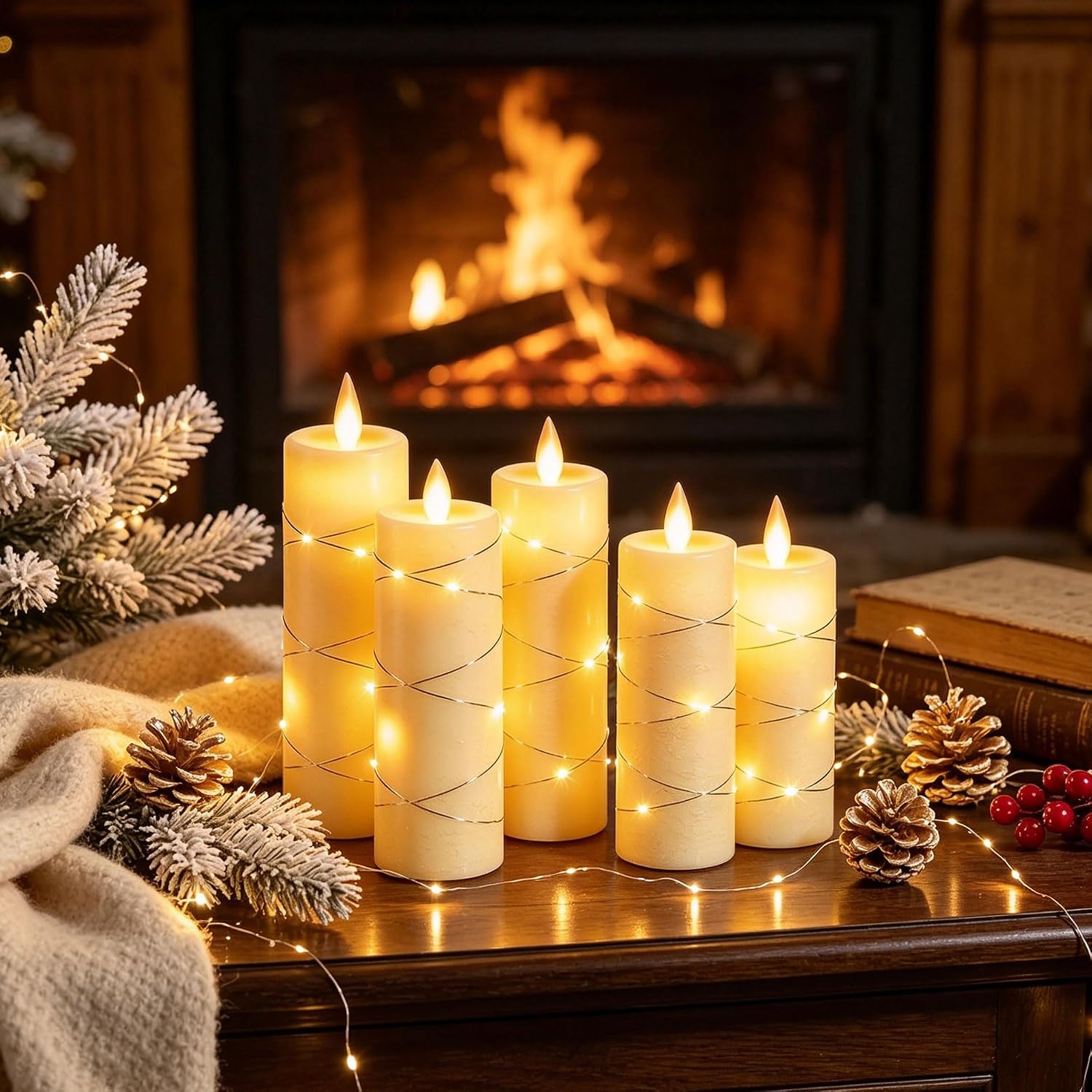 Detalle de Da by 5 Candele LED Avorio in Cera Naturale – Set 5 altezze assortite con telecomando