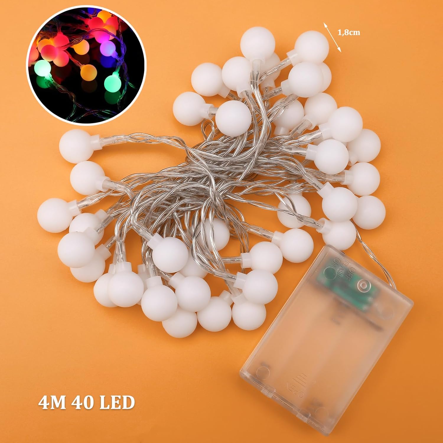 Thumbnail 1 de ENLACE LED Kugel-Lichterkette 4 m, 40 bunte LEDs – batteriebetrieben