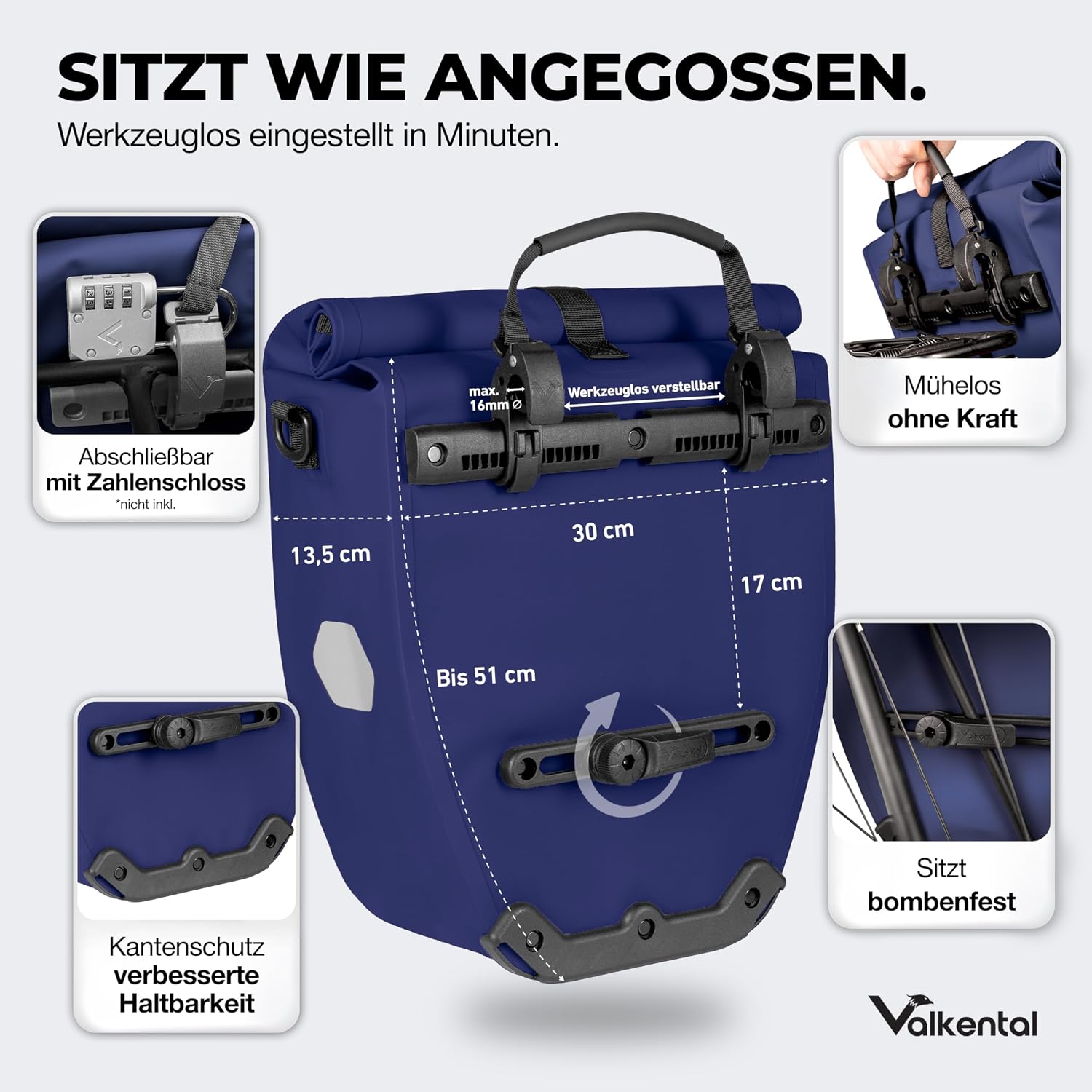 Detalle de Valkental Gepäckträgertasche, wasserdicht & abschließbar – robust für Alltag und Reise