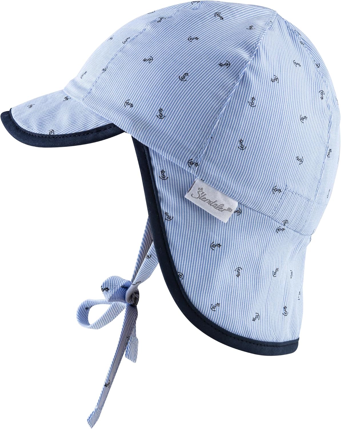 Detalle de Sterntaler Schirmmütze für Jungen mit Bindebändern, Nackenschutz und Anker-Motiv – UV-Schutz 30, 43 cm