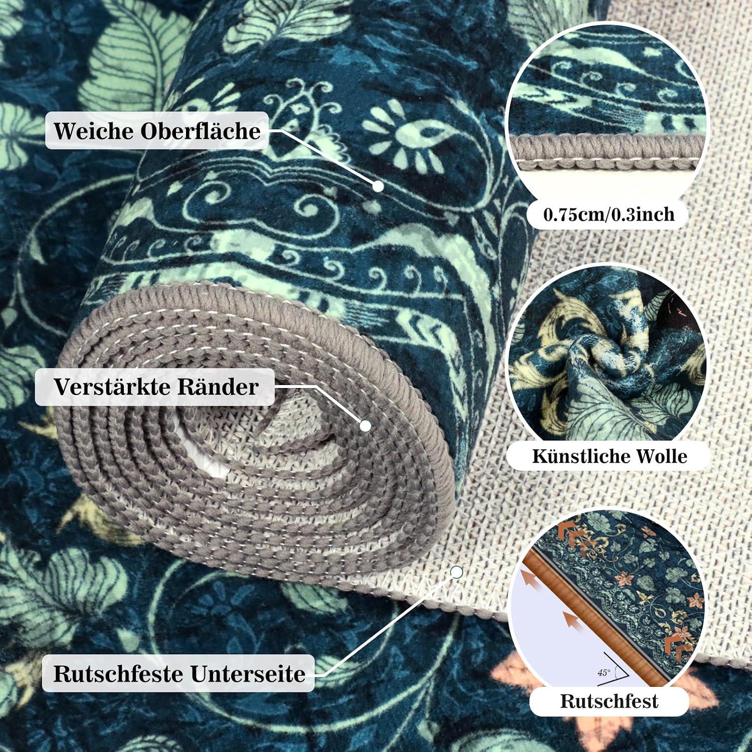 Thumbnail 2 de TUKDAK Waschbarer Teppich 120×180 cm Grün – weicher Short-Flair mit rutschfester Rückseite