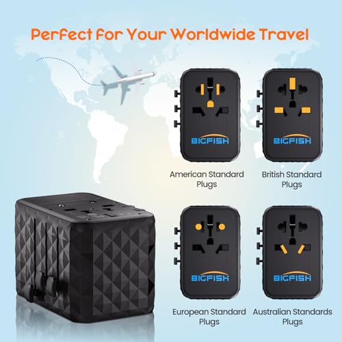 Detalle 2 de Bigfish Universal Travel Adapter, 65W GaN USB Charger with 3 Fast-Charging Ports