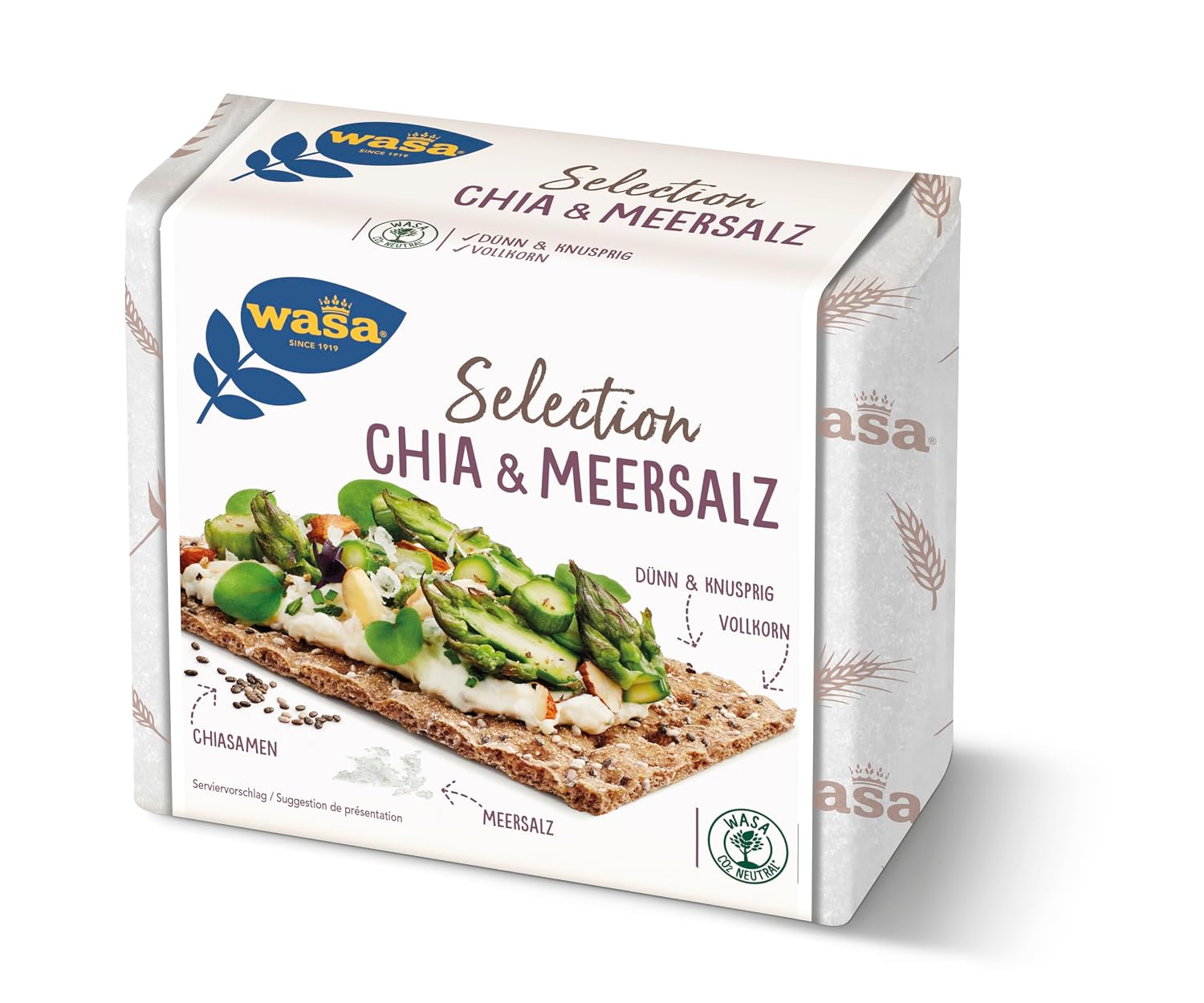 Detalle de Wasa Selection Chia & Meersalz – Roggenvollkornknäcke, 3er-Pack