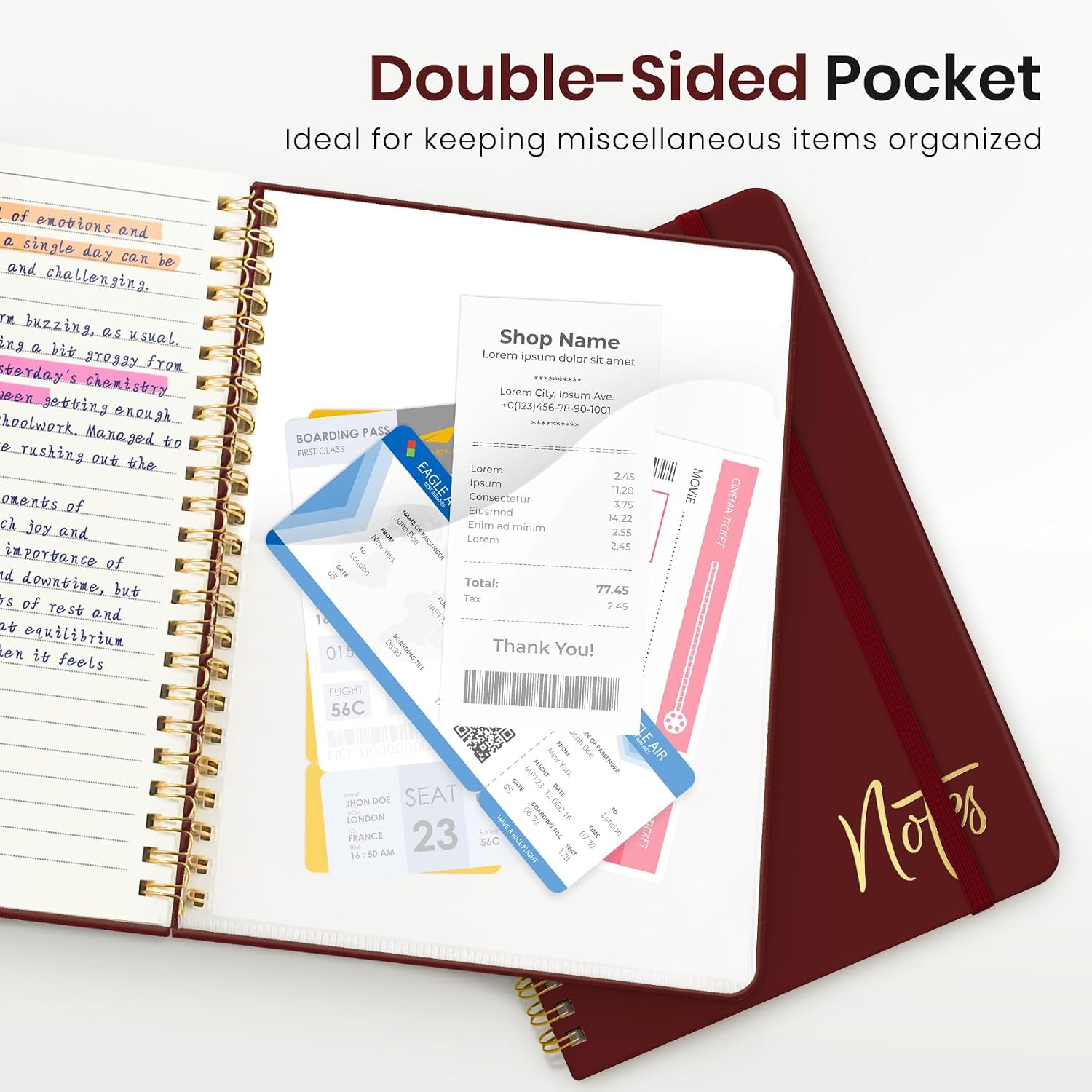 Detalle 1 de ZOTIA Lined Spiral Notebook, Burgundy Hardcover, College Ruled, 140 Pages
