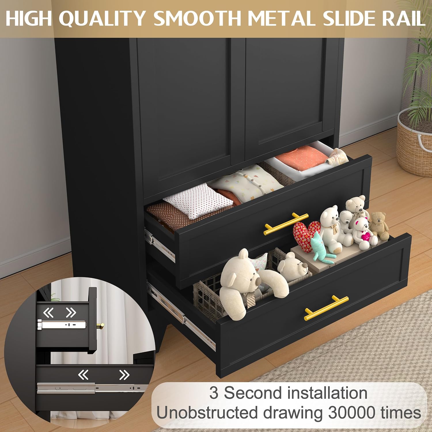 Detalle 2 de GAIOUS Tall 2Drawer B Metal Wardrobe Cabinet with Hanging Rod and 2 Drawers