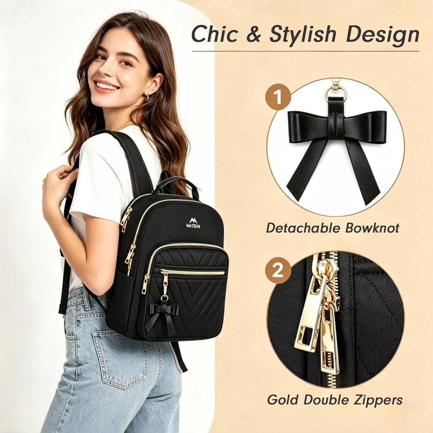 Detalle de MATEIN Mini Backpack, 12.5 x 10.5 x 6 inches