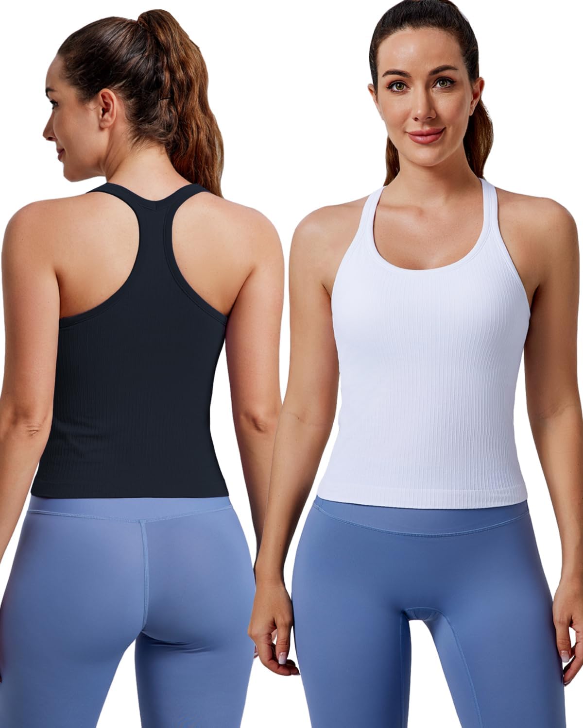 Thumbnail 6 de Evercute Women's Ribbed Workout Tank Tops with Built-in Bra — 1/2/3 Pack Racerback Crop Tank