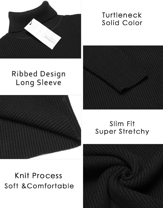 Detalle 2 de COOFANDY Men's Ribbed Slim-Fit Turtleneck Sweater, Stretch Knit