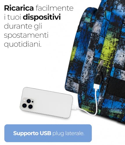 Thumbnail 6 de Seven Freethink Zaino Scuola 34L con doppio scomparto e USB – Blu Giallo