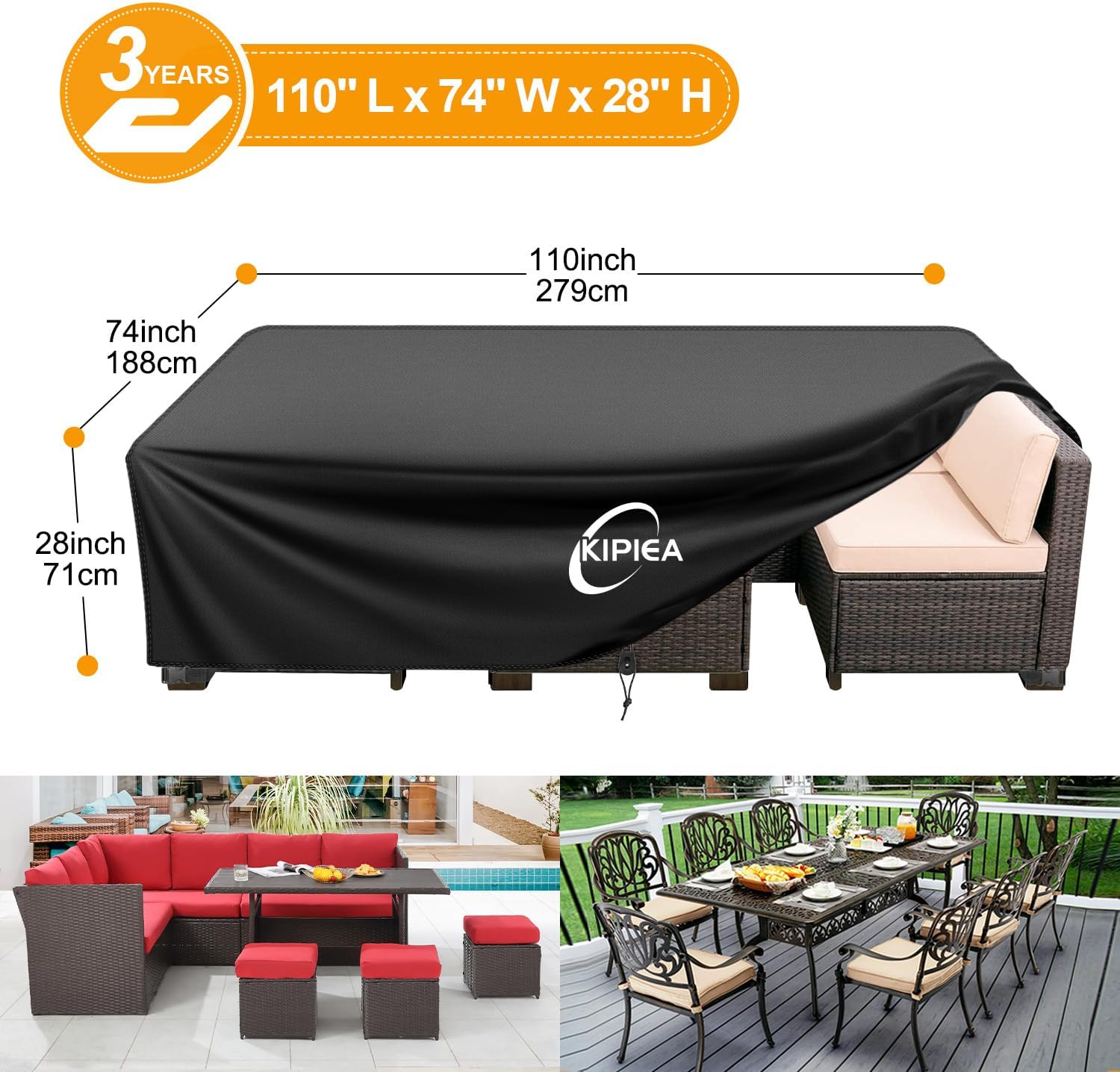 Detalle 2 de Kipiea 110" L x 74" W x 28" H Patio Furniture Cover, 420D Oxford