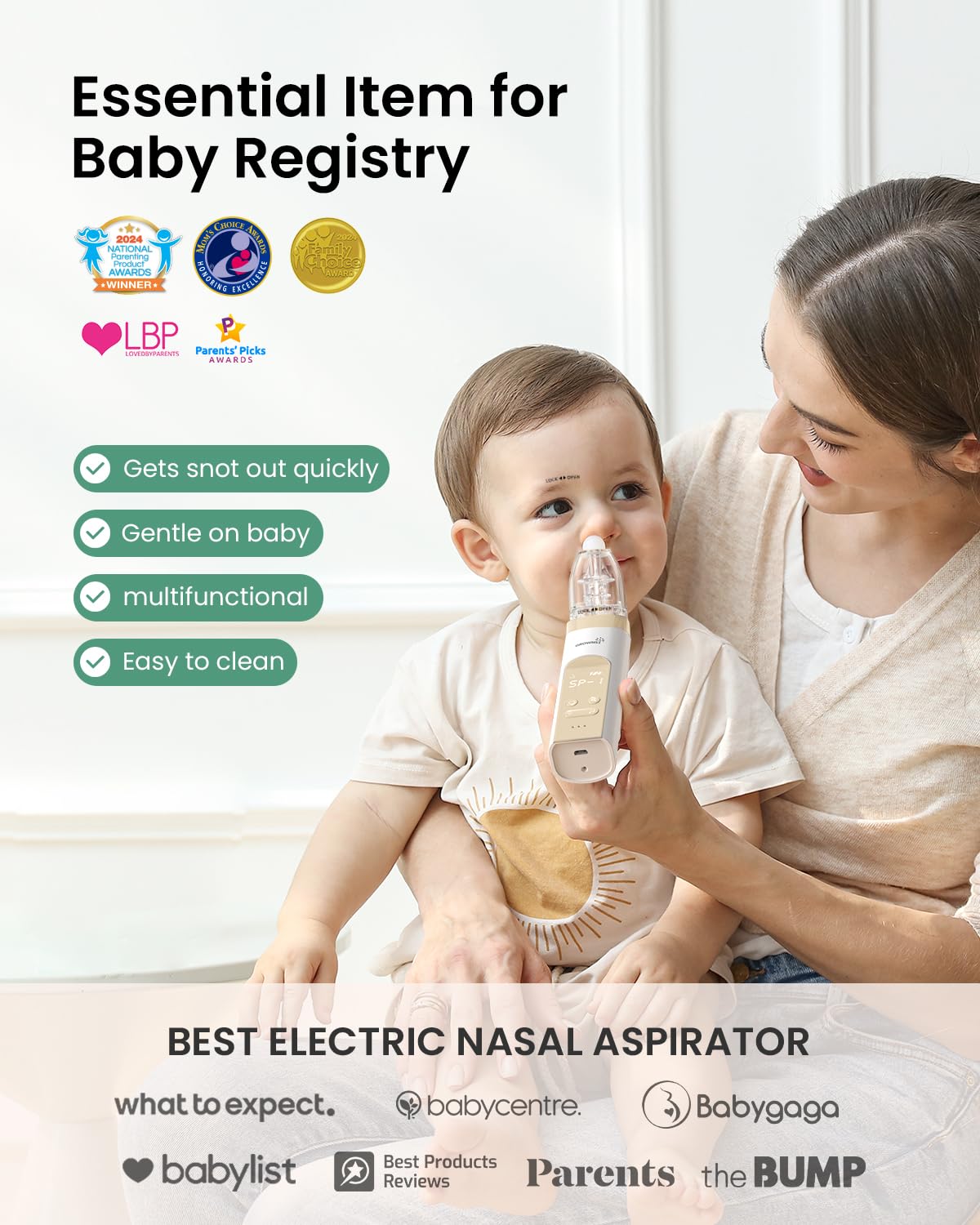Thumbnail 1 de GROWNSY Electric Nasal Aspirator for Baby (Rechargeable, Light & Music) – Beige