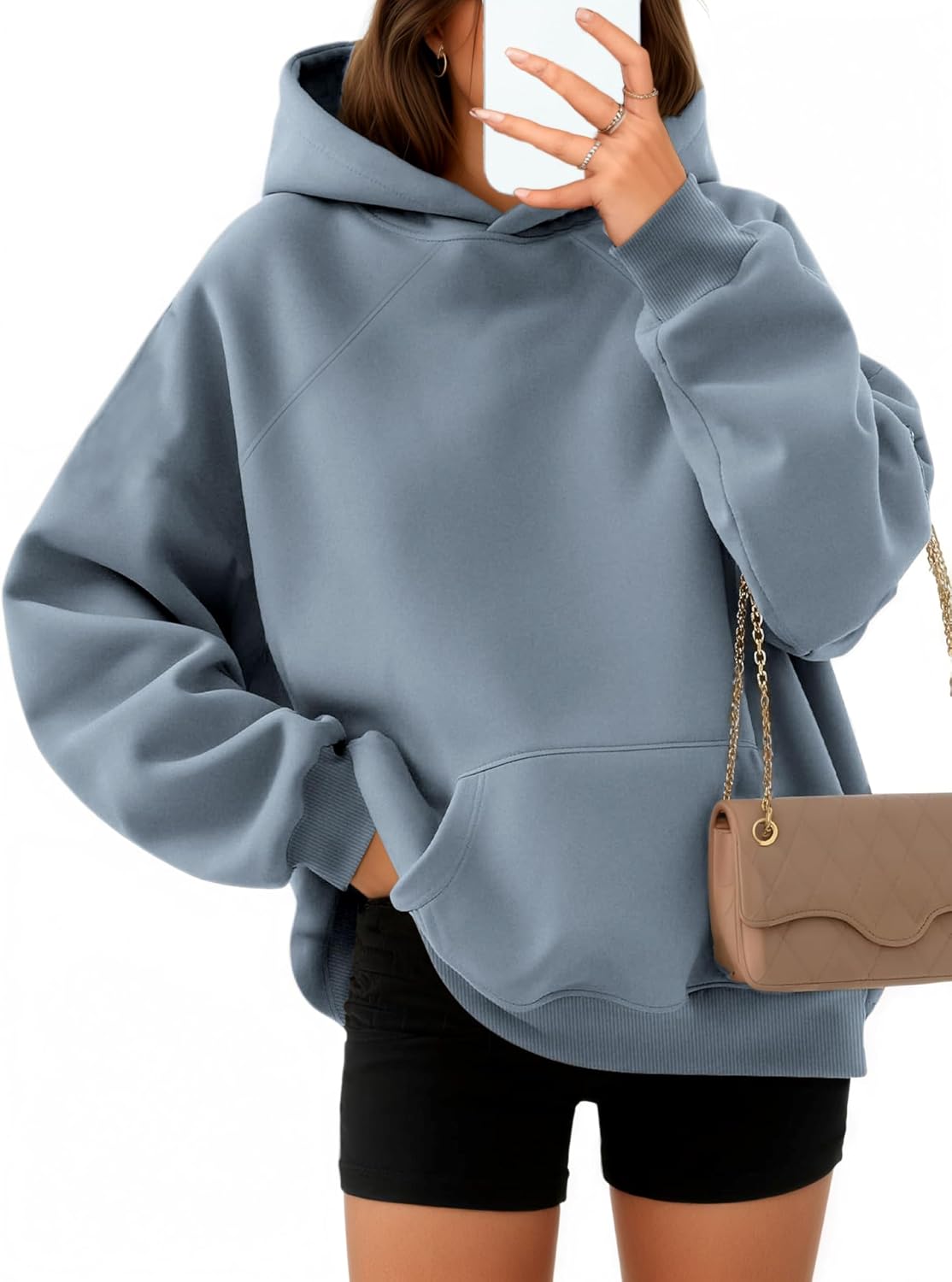 Thumbnail 6 de Timuspo Hoodie Damen Oversize – Bequemer Baumwollpullover mit Kapuze, langärmlig, einfarbig