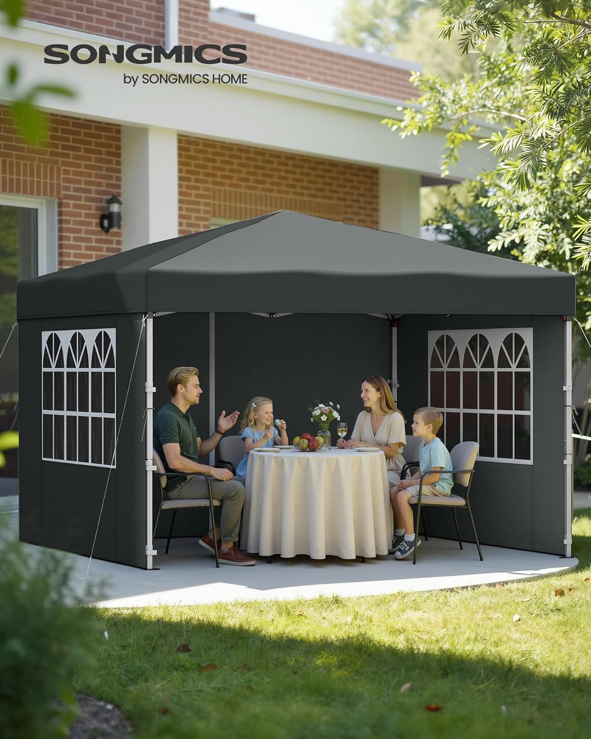 Detalle 2 de SONGMICS Pavillon 3 x 3 m (GCT104GZ01) mit Seitenwänden – faltbar & transportabel, dunkelgrau