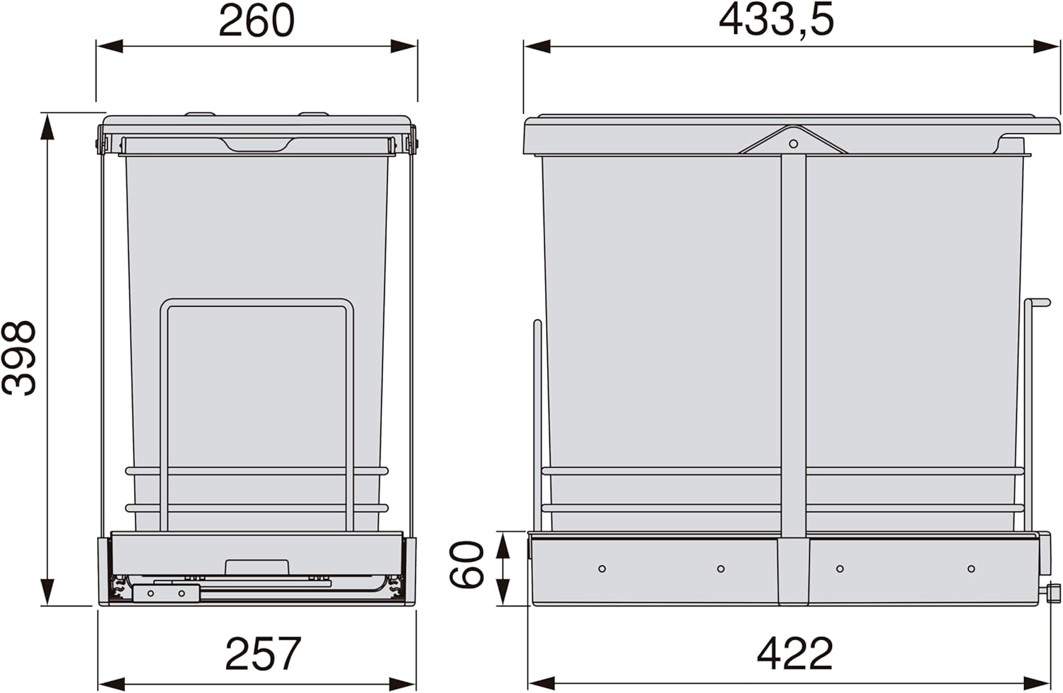 Detalle 2 de Emuca Poubelle de tri sélectif pour meuble de cuisine – 24 L, fixation par le bas, extraction manuelle/automatique