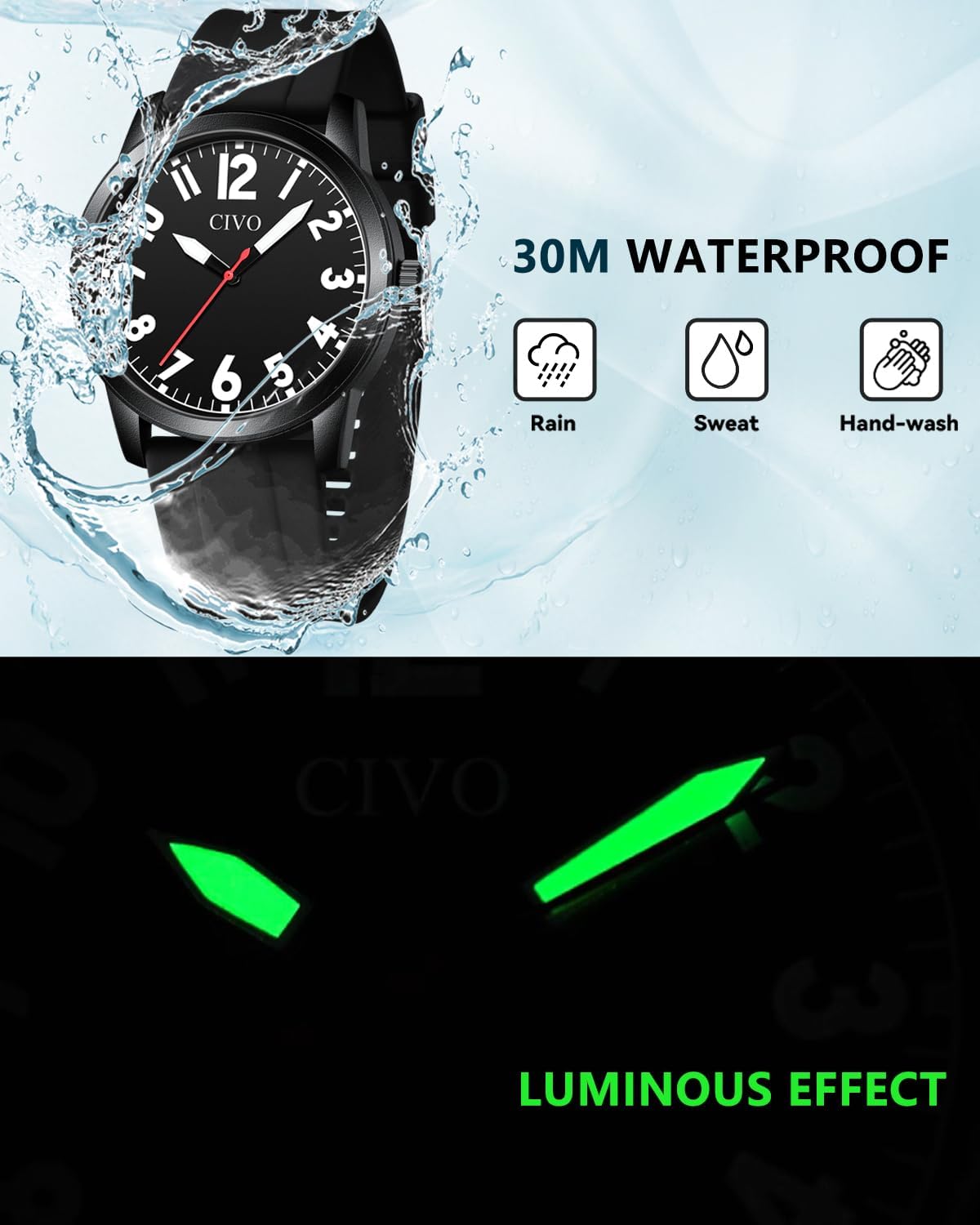 Thumbnail 3 de CIVO Herren Analog-Uhr wasserdicht mit großen Zahlen – leicht ablesbar