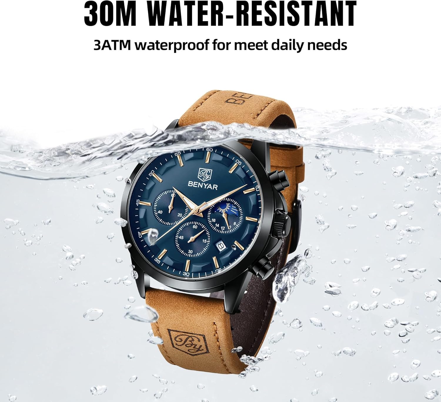 Detalle de BENYAR by Montre Homme Chronographe Étanche Grand Cadran Quartz