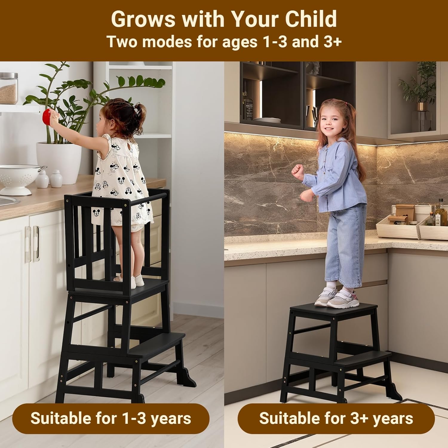 Thumbnail 6 de COSYLAND Toddler Kitchen Step Stool Tower – Bamboo Learning Stool for Kitchen Counter