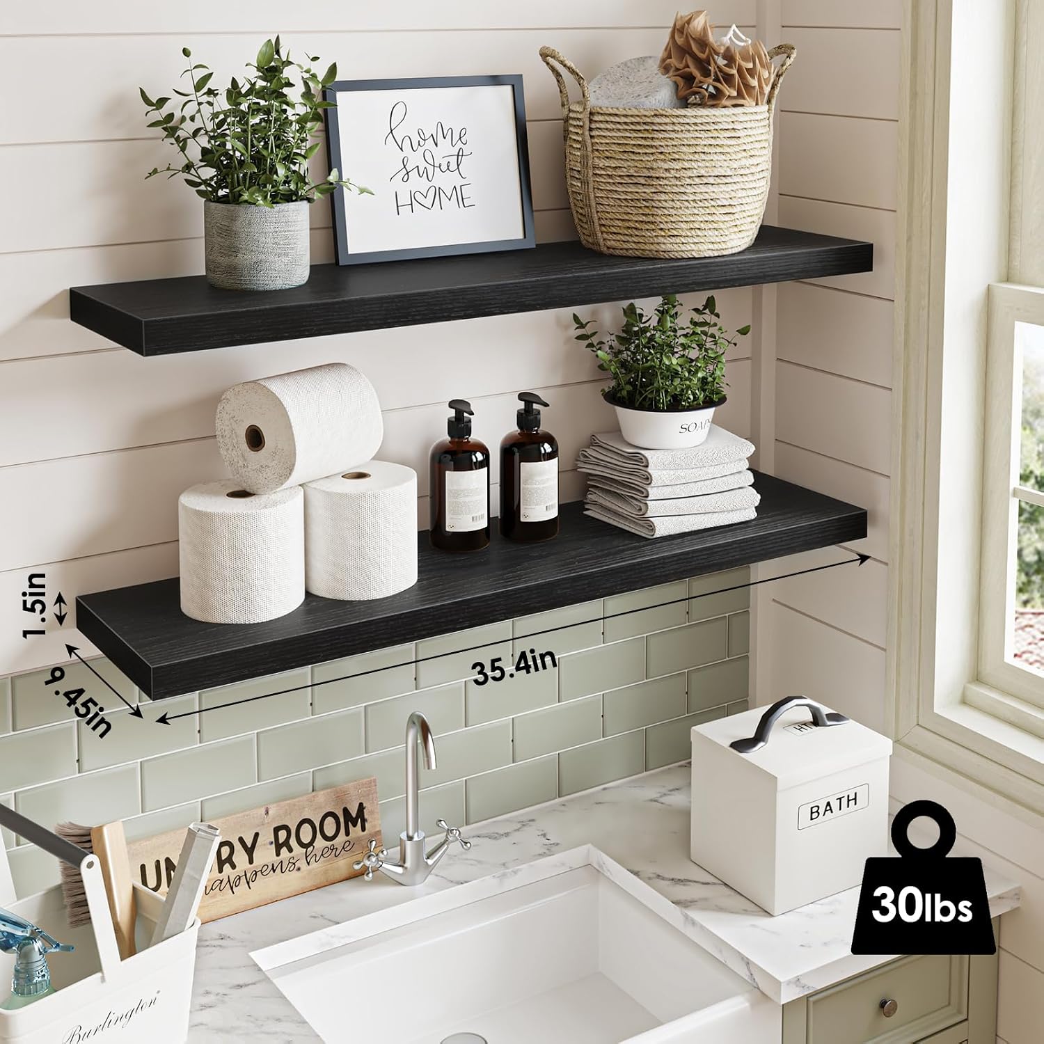 Thumbnail 2 de Fixwal Floating Shelves for Wall (Set of 2) - 35.4" Long Heavy-Duty Black Woodgrain Wall Shelves