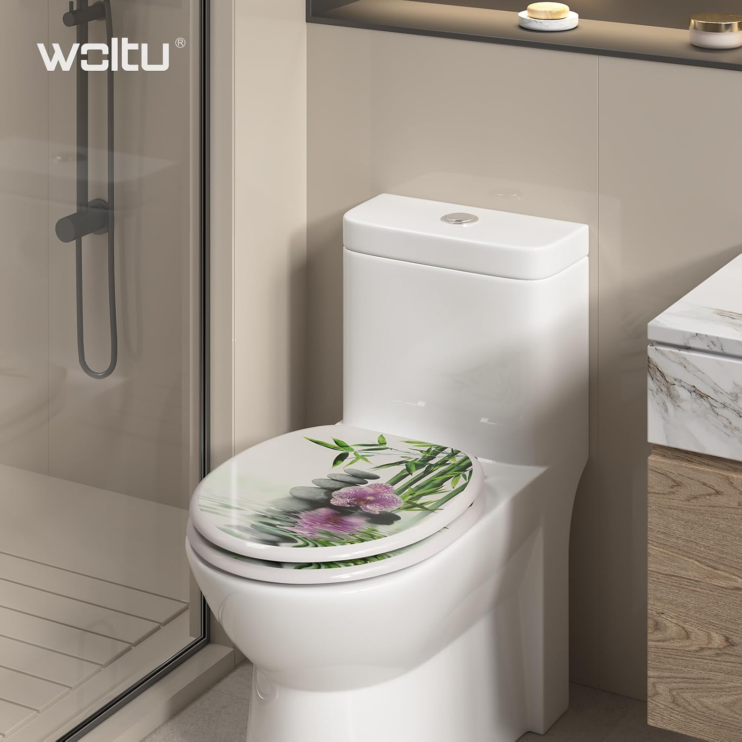 Thumbnail 4 de WOLTU Premium WC-Sitz mit Absenkautomatik – MDF-Kern, Softclose, Antibakteriell, ovales Design