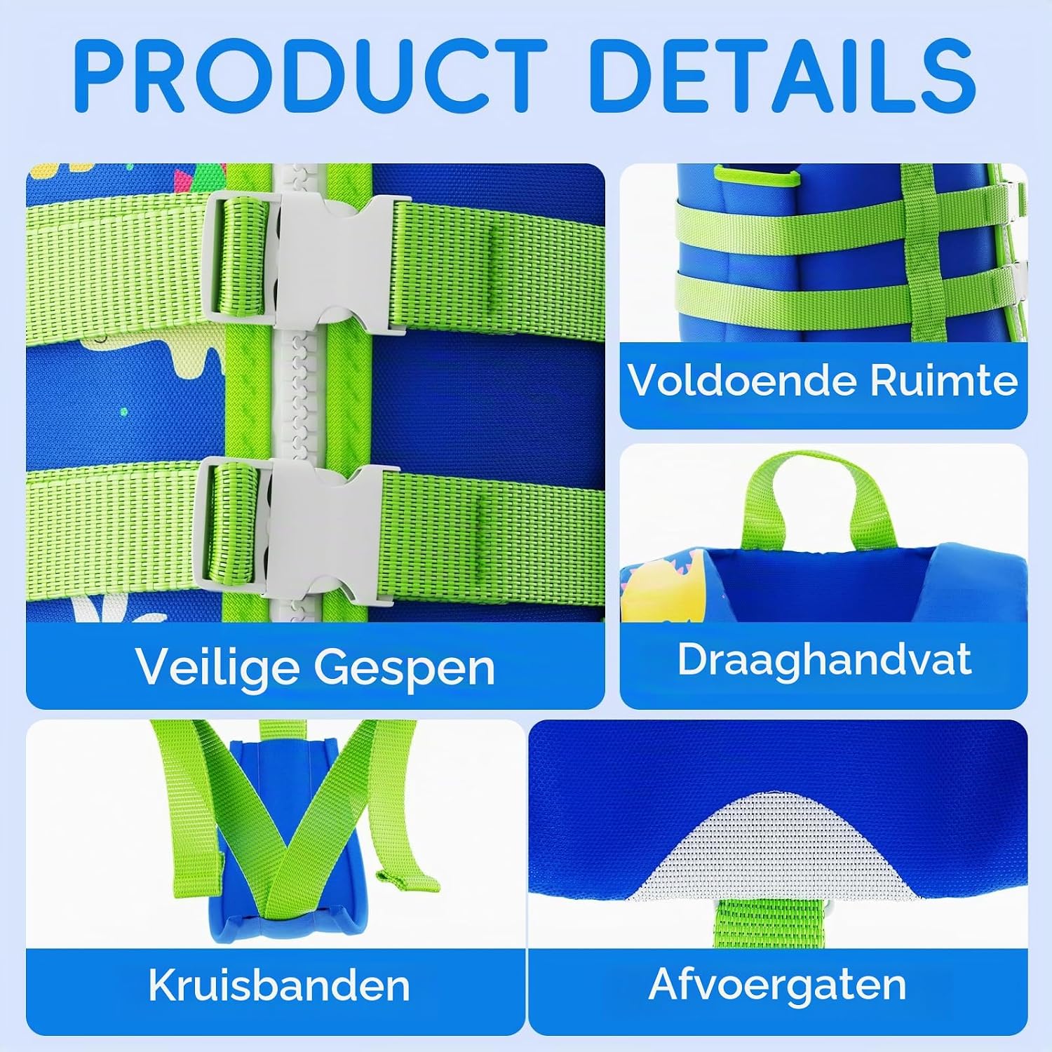 Detalle de Oveneеле Y-LF002 zwemvest voor kinderen, neopreen, blauw, maat L