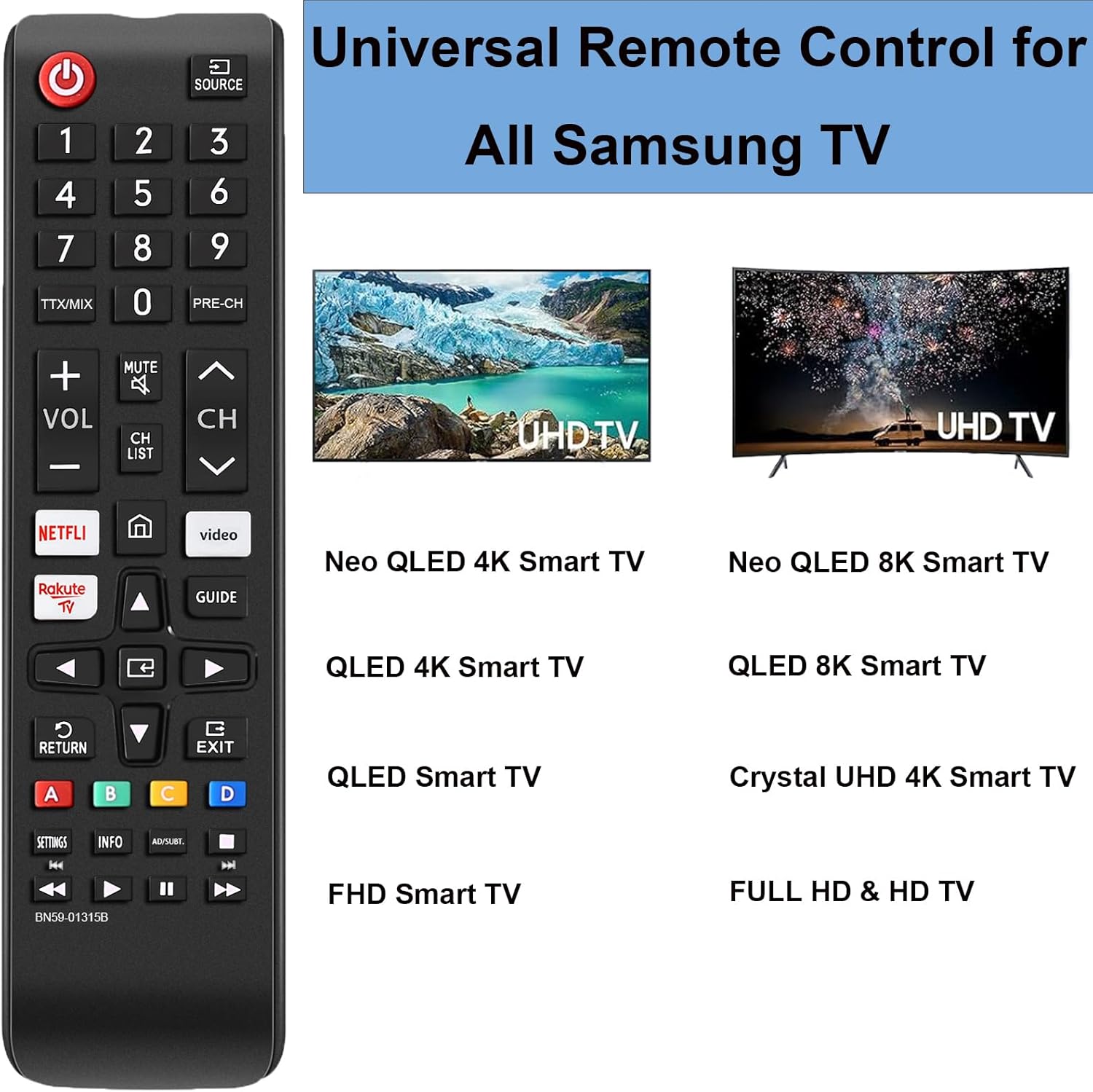 Thumbnail 1 de Universal Samsung TV Fernbedienung für Smart TV (kompatibel u. a. BN59-01315B, BN59-01301A)