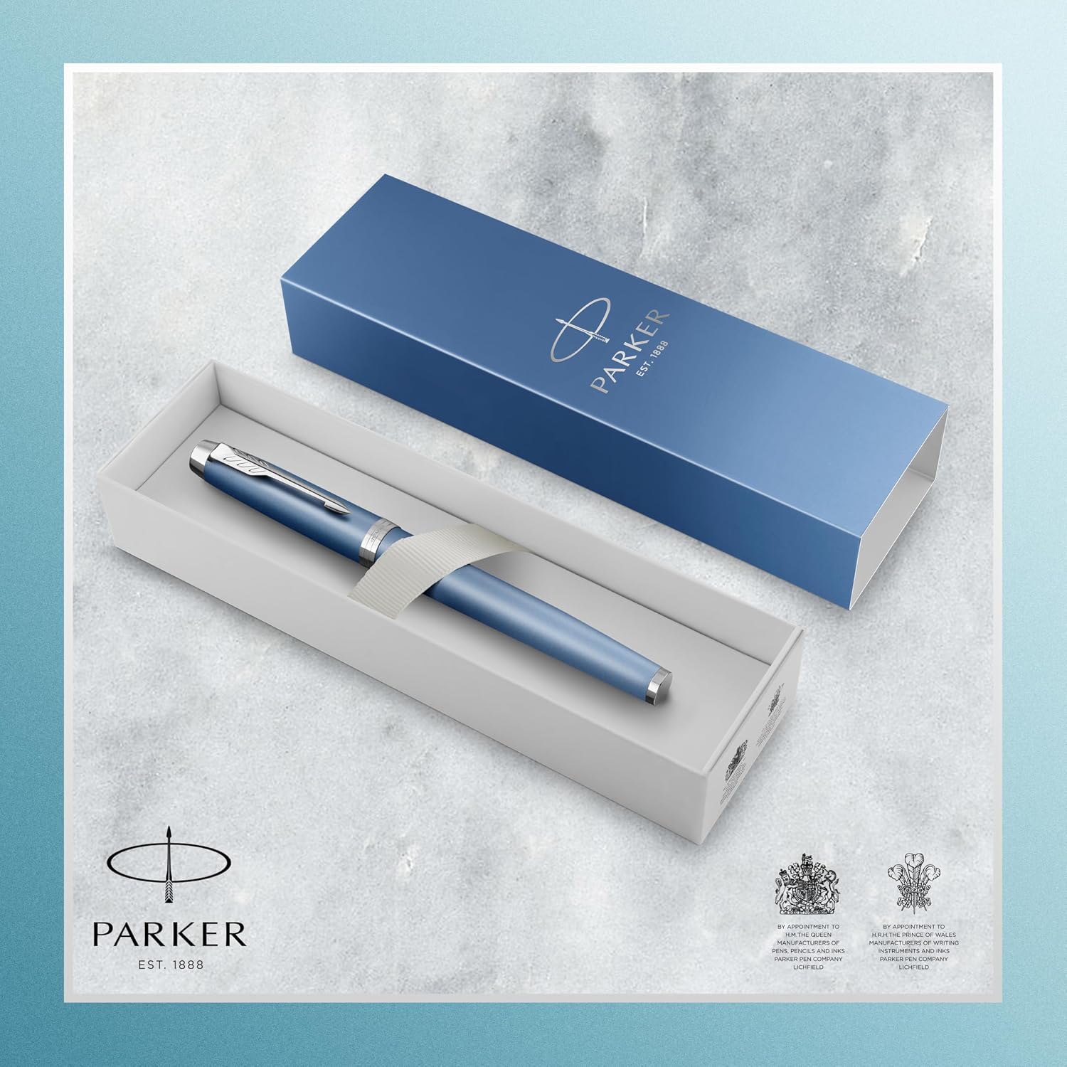 Detalle de Parker IM Writing Rituals Penna roller: eleganza rilassante in blu sfumato con punta fine