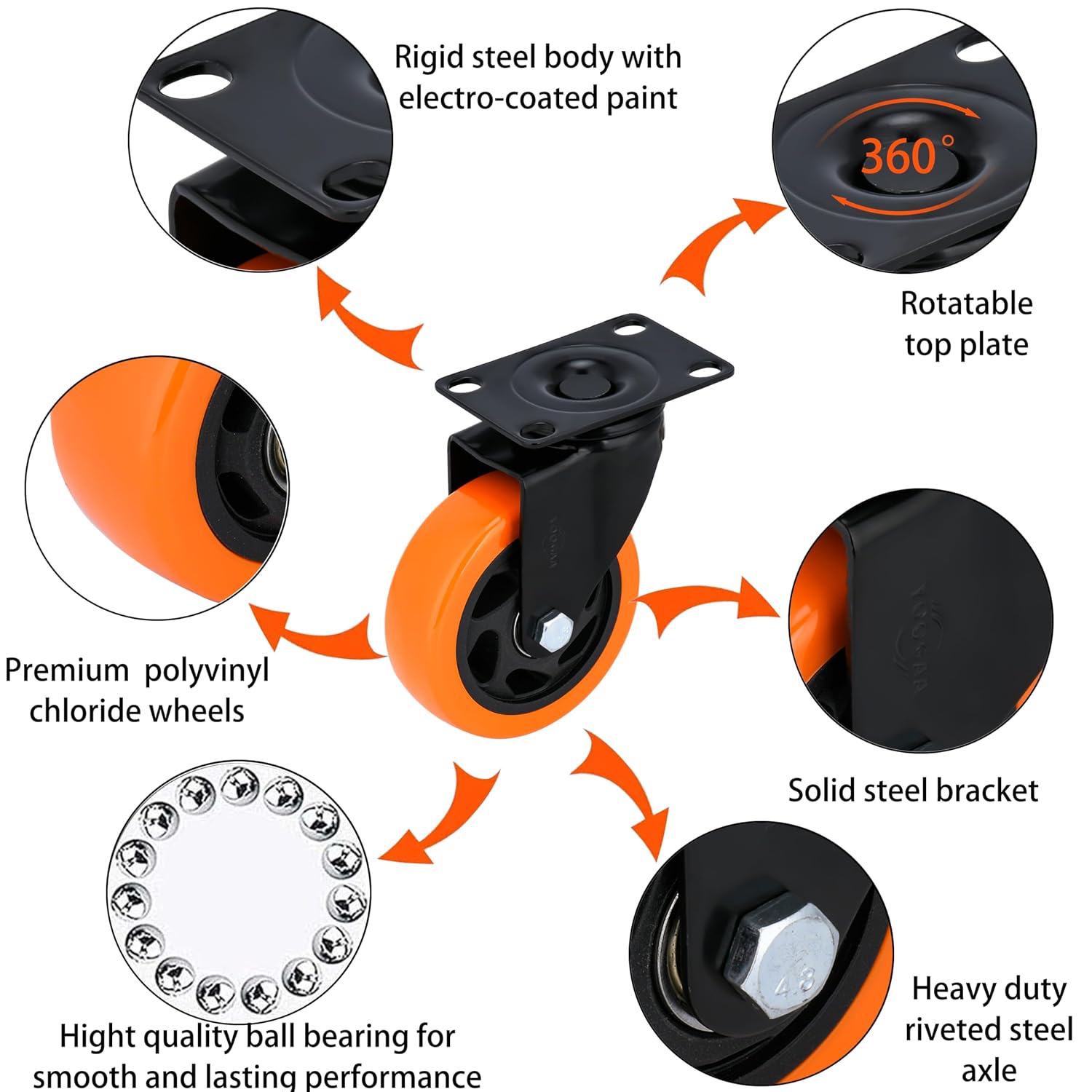 Detalle 2 de YOOGAA Swivel Plate Casters, 4-inch