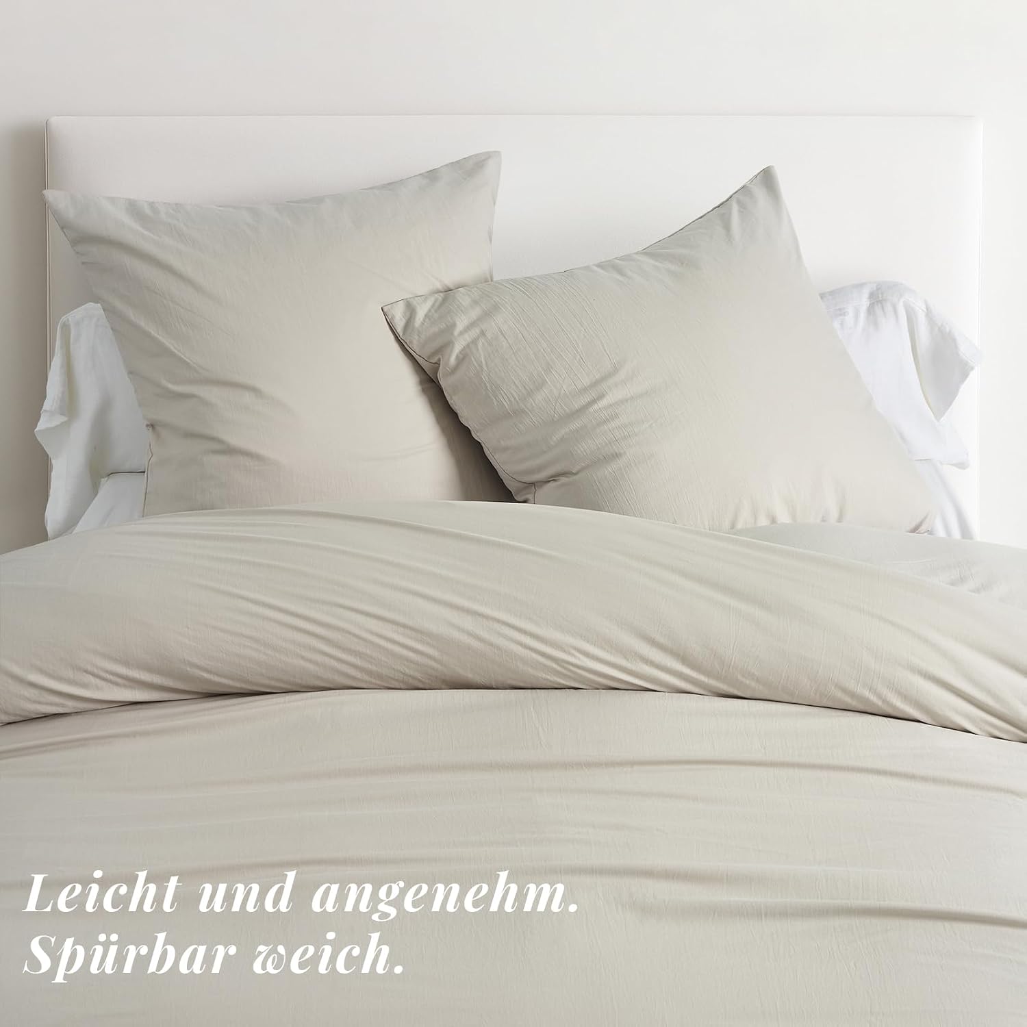 Thumbnail 2 de DuvetNova Bettwäsche 135x200 – 4-teilig, Leinen-Optik, Mikrofaser, Beige
