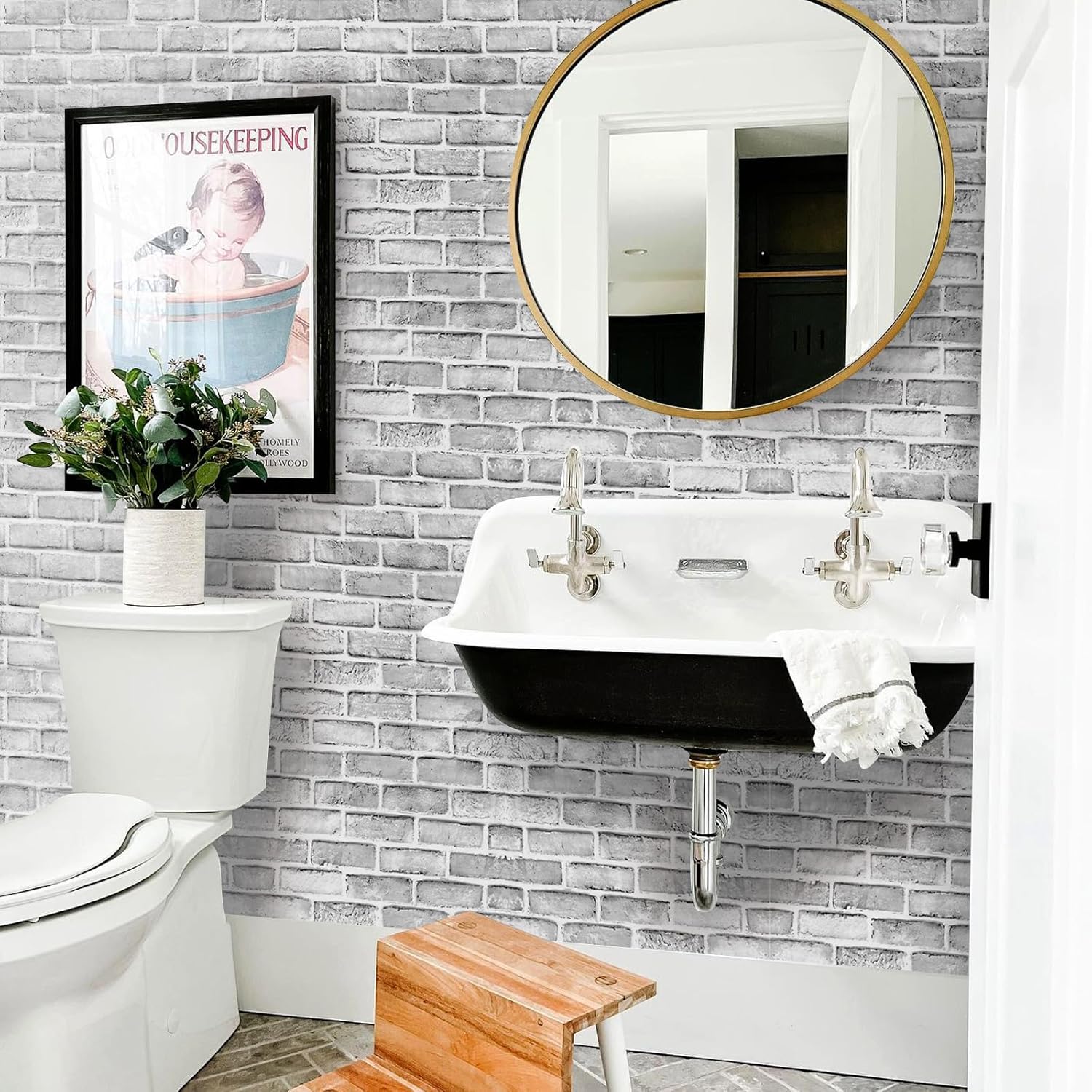 Thumbnail 4 de Shackcom Grey White Brick Wallpaper Self Adhesive 3 Pack (44.5 x 300 cm) – Peel & Stick PVC Vinyl for Walls