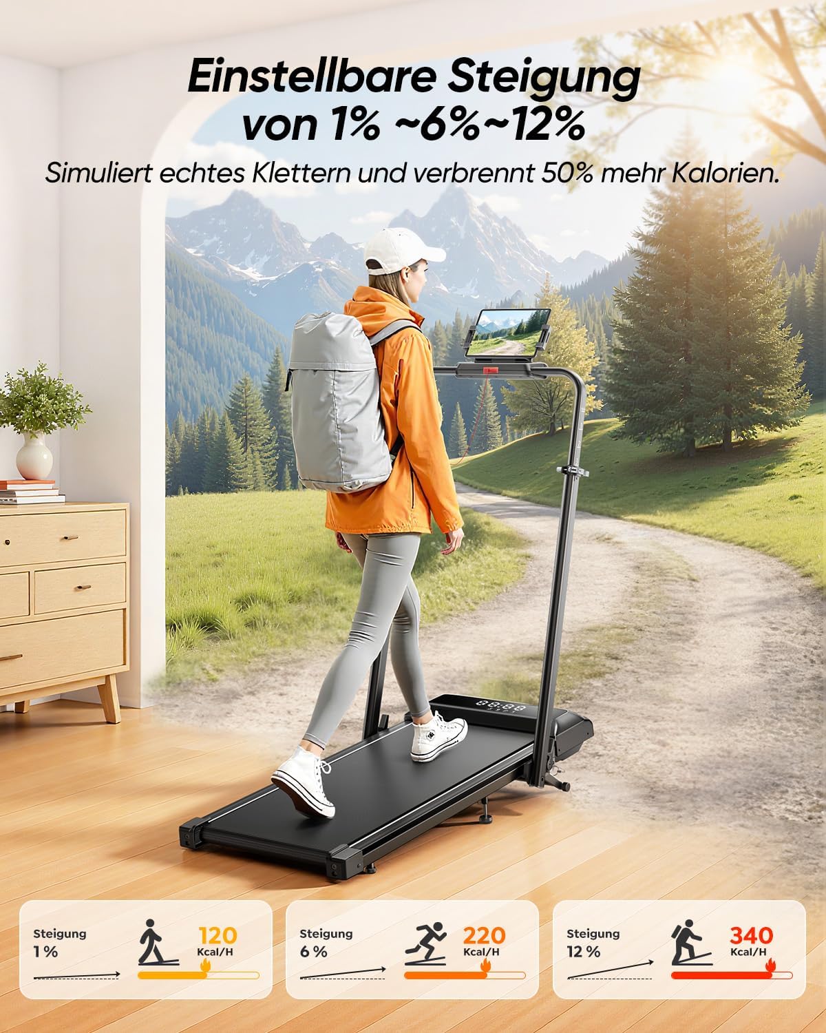 Thumbnail 2 de Laufband für Zuhause mit Neigung – 5 IN 1 Walking Pad mit 12% Steigung, 2,5 PS, klappbar