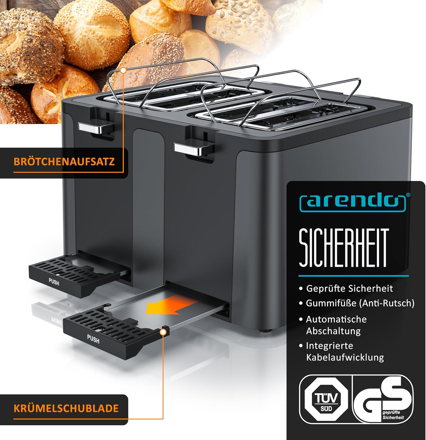 Thumbnail 3 de Arendo Toaster 4 Scheiben Edelstahl