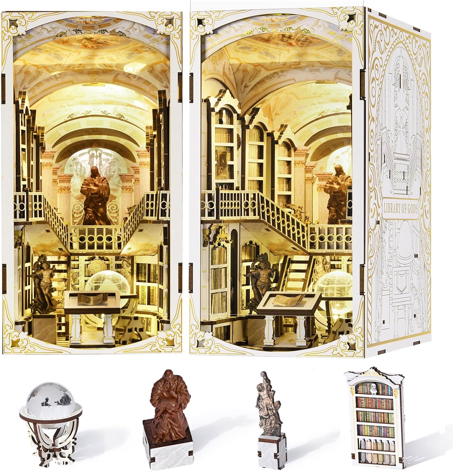 Detalle de MiniCity Book Nook Kit: Kit fai da te in legno 3D per libreria in miniatura – Library of Gods