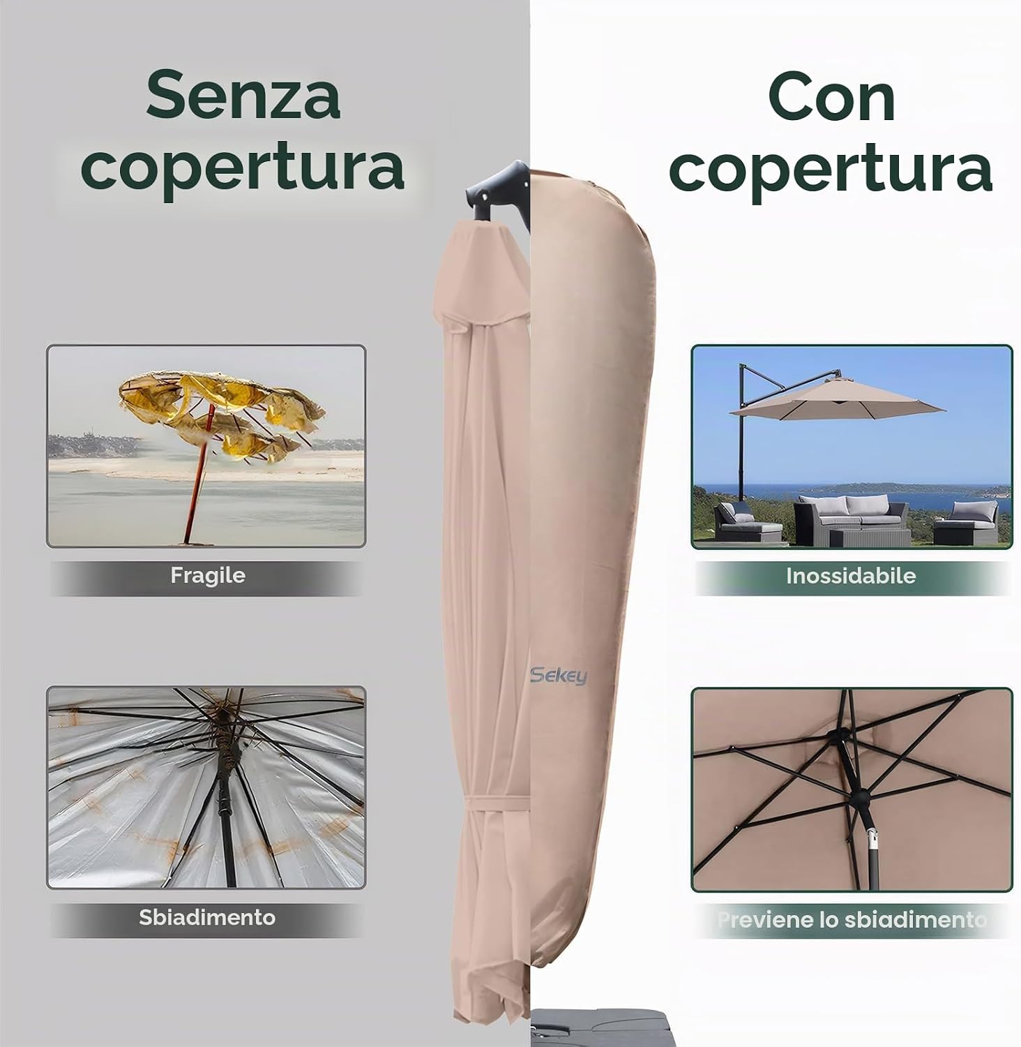 Detalle de Sekey custodia impermeabile per ombrellone a lampione 265×48/70 cm in poliestere