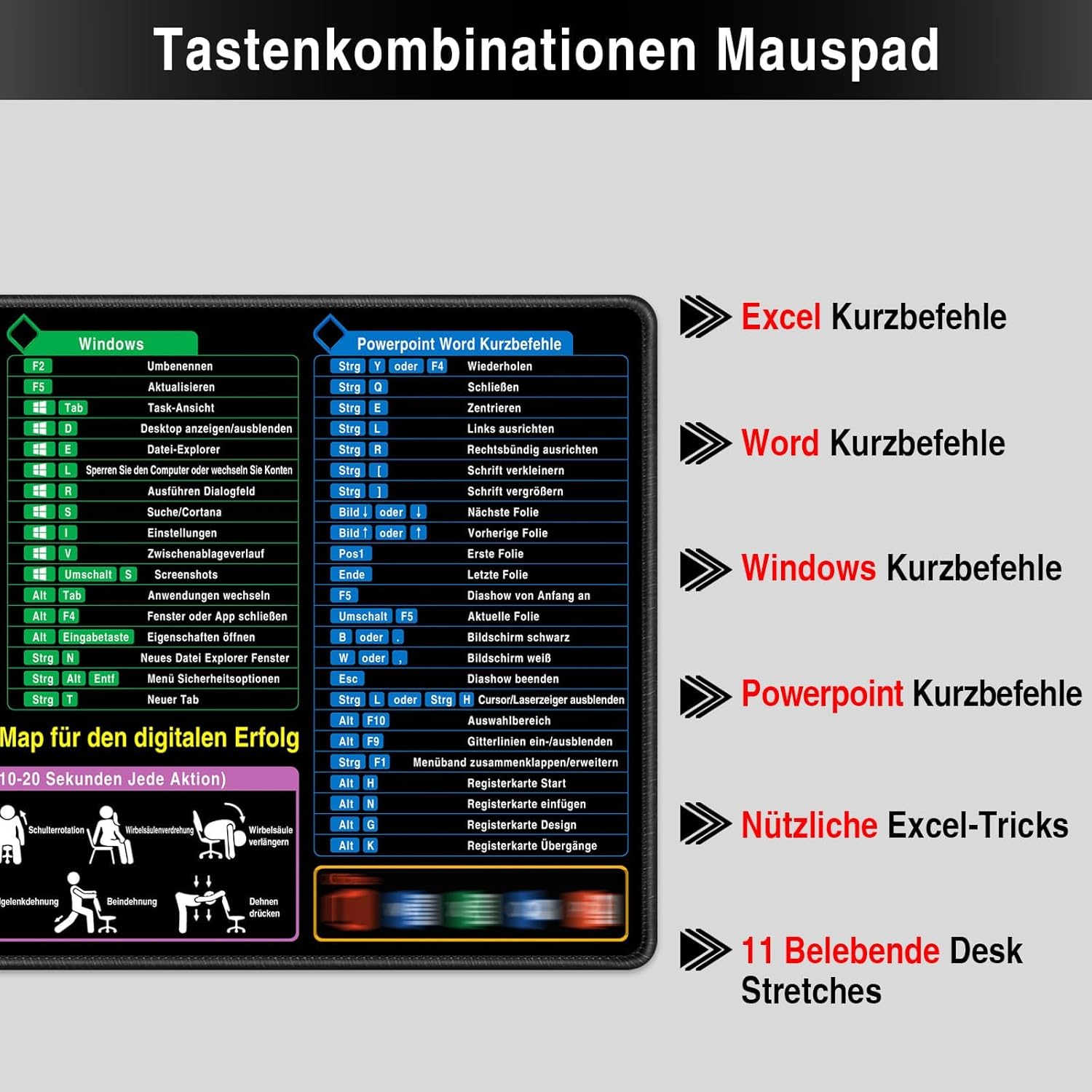 Thumbnail 5 de Mauspad XXL Excel Shortcuts 900x400 mm 📁