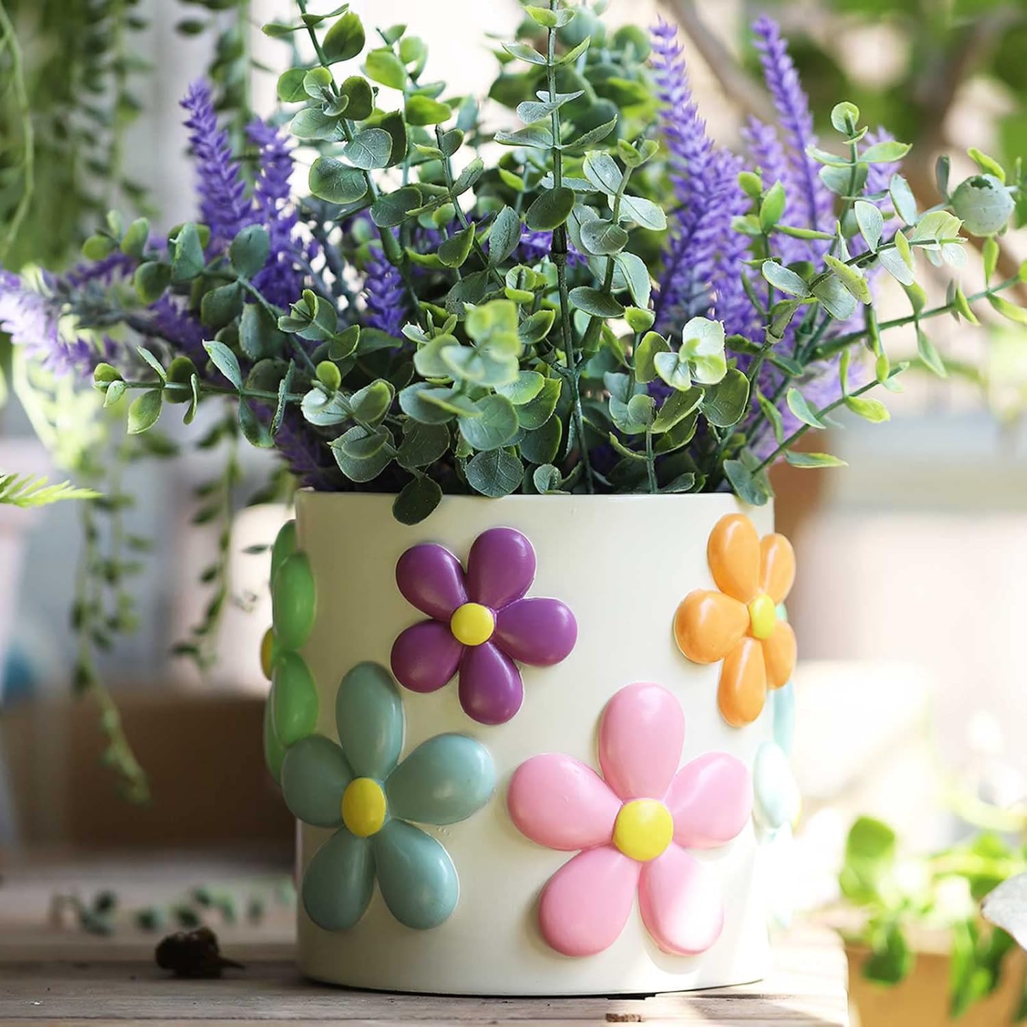 Thumbnail 6 de AmiCera Colourful Line Flower Pots: Green Acrylic Planter with Drainage