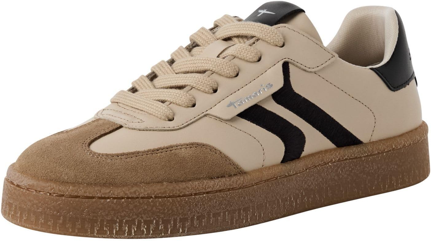 Detalle de Tamaris Damen Sneaker Leder, beige, 39 EU – moderner Alltagskomfort