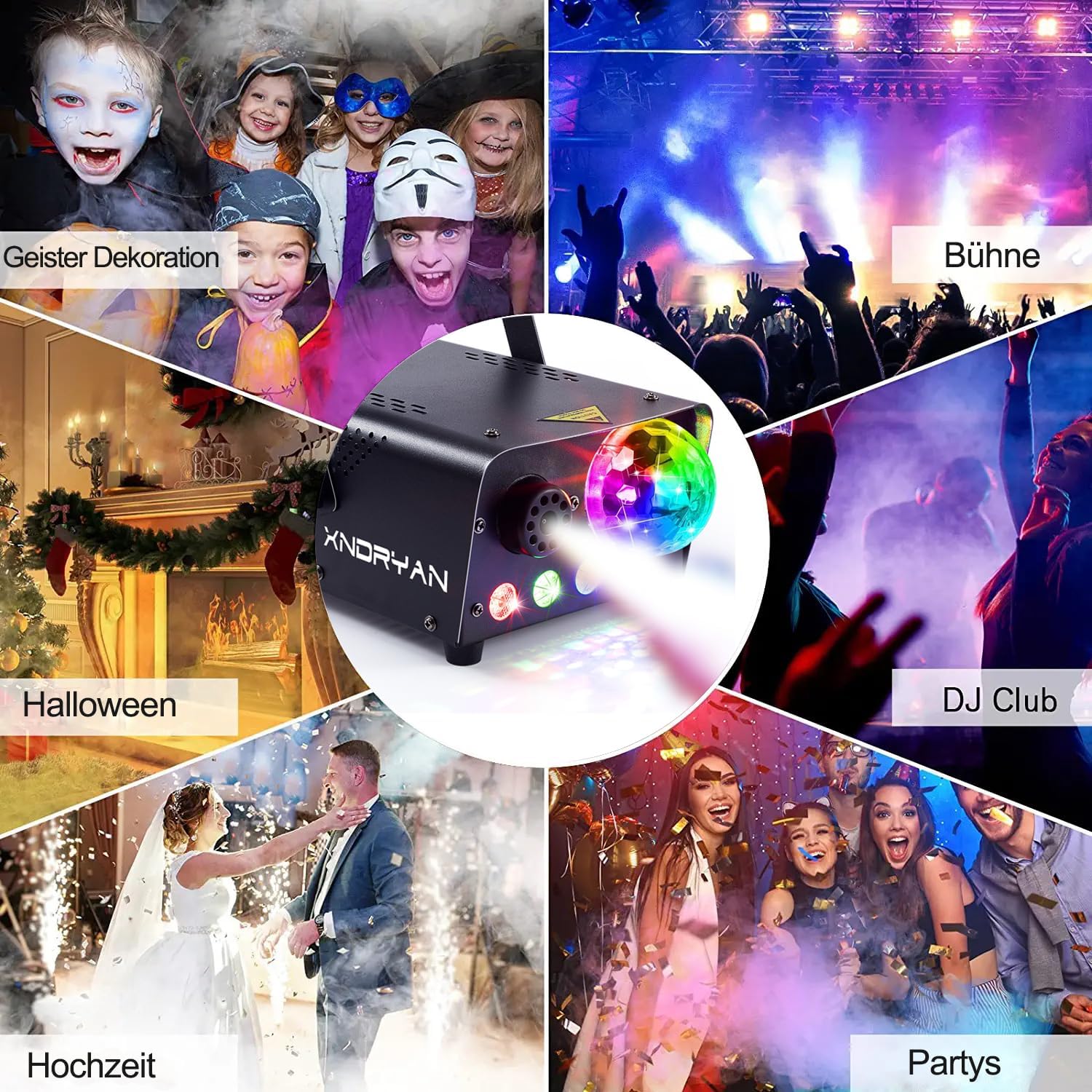 Detalle de Nebelmaschine Xndryan 600W Mini Nebelmaschine mit Partylicht – Profi-Option für Partys, Hochzeiten und Events
