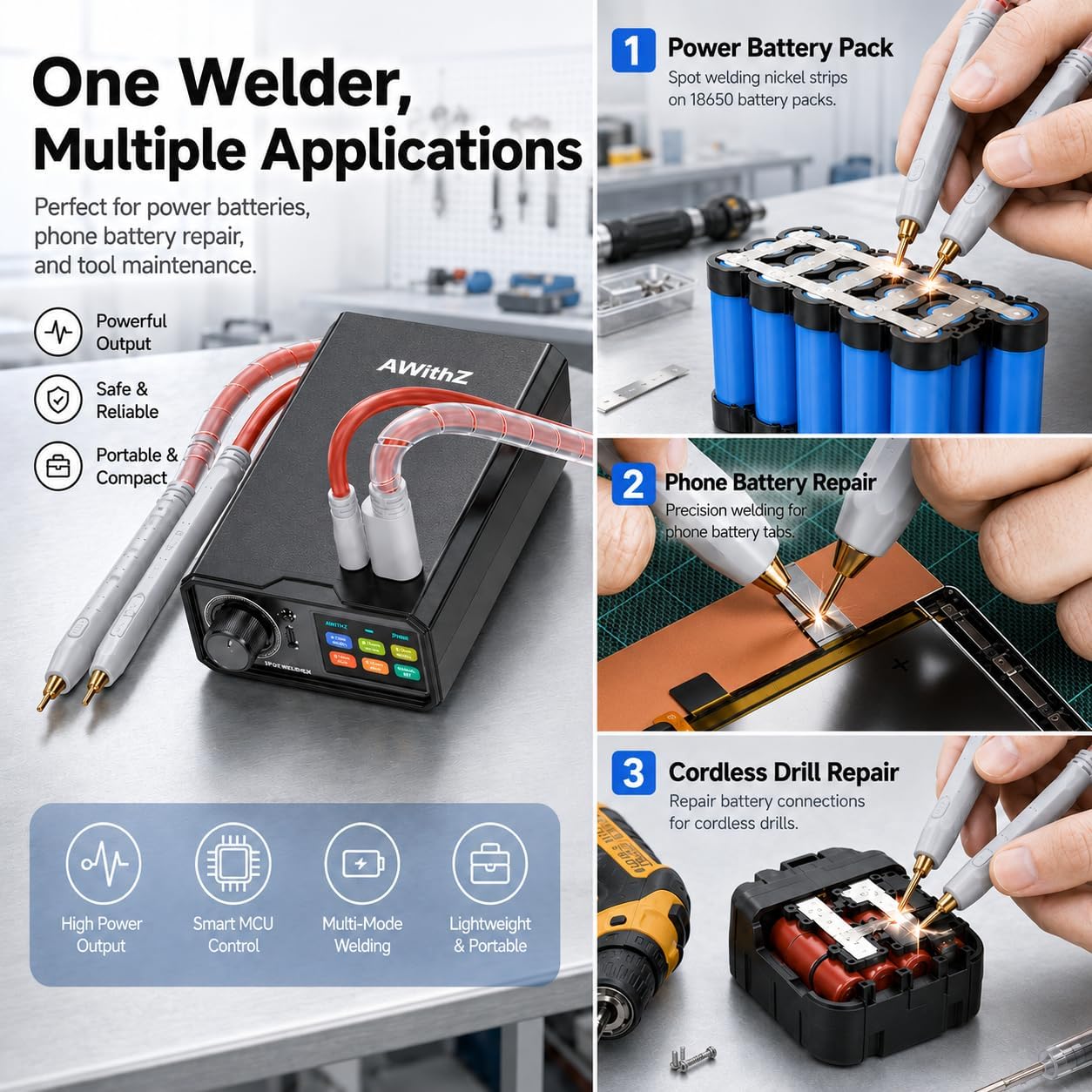 Detalle 2 de AWithZ Spot Welder 10000mAh, Dual Pulse