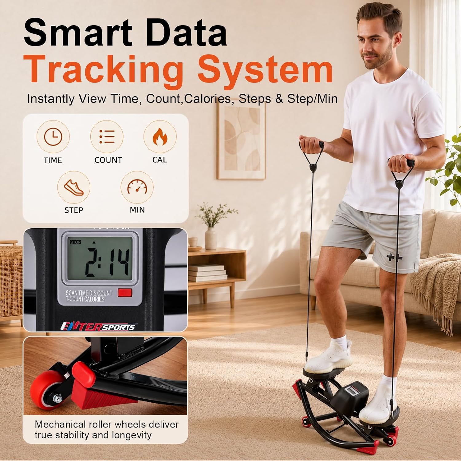 Detalle 2 de EnterSports ES-Stepper U-Track Rocking Stepper with Resistance Bands and Massage Pedals